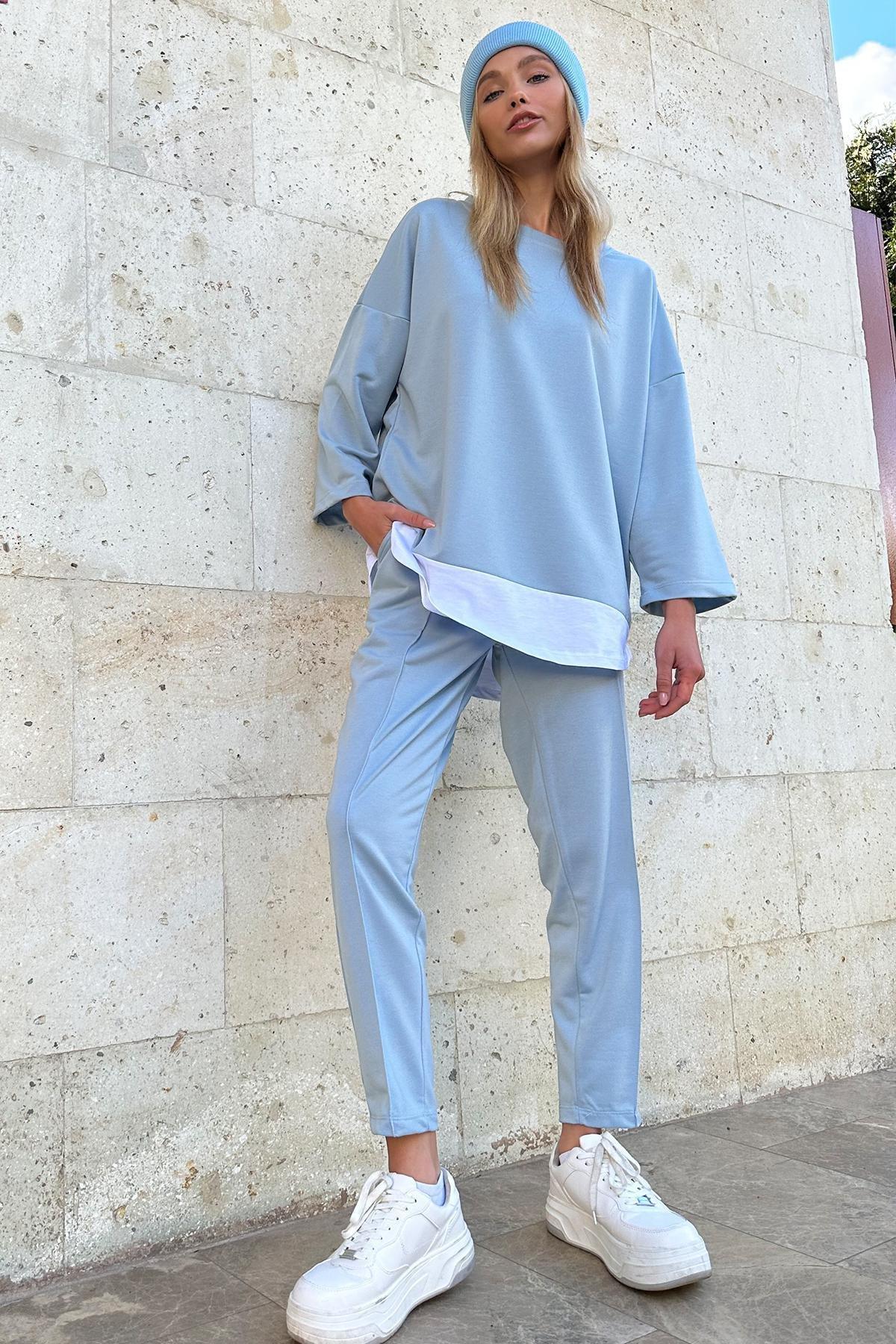 Blue Crew Neck Blouse, , large image number 1