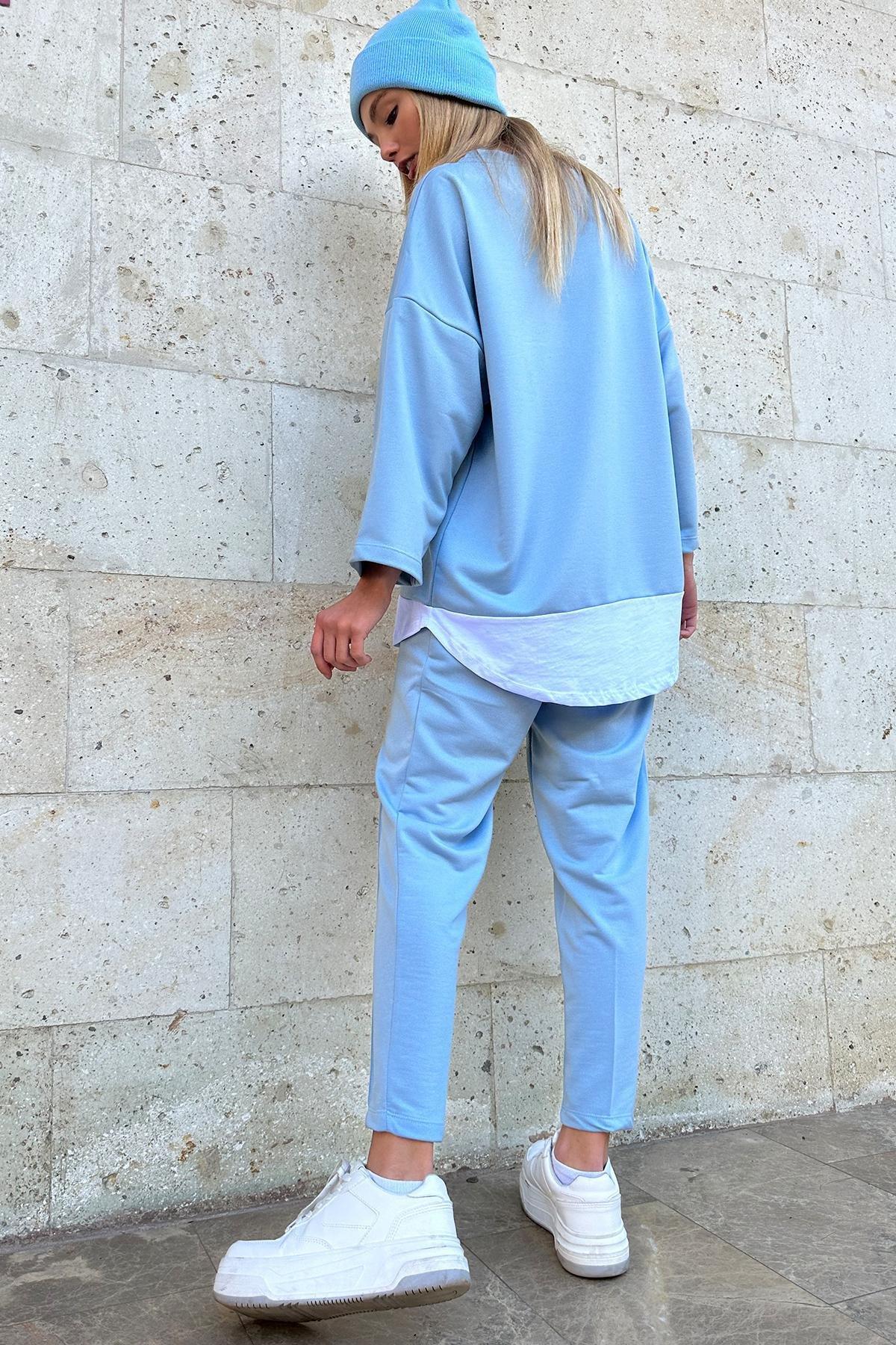 Blue Crew Neck Blouse, , large image number 4
