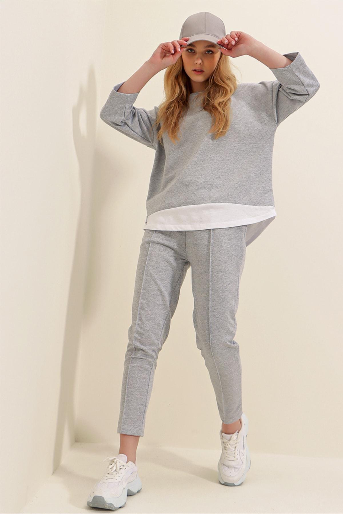 Grey Crew Neck Cotton Co-Ord Set, , large image number 4