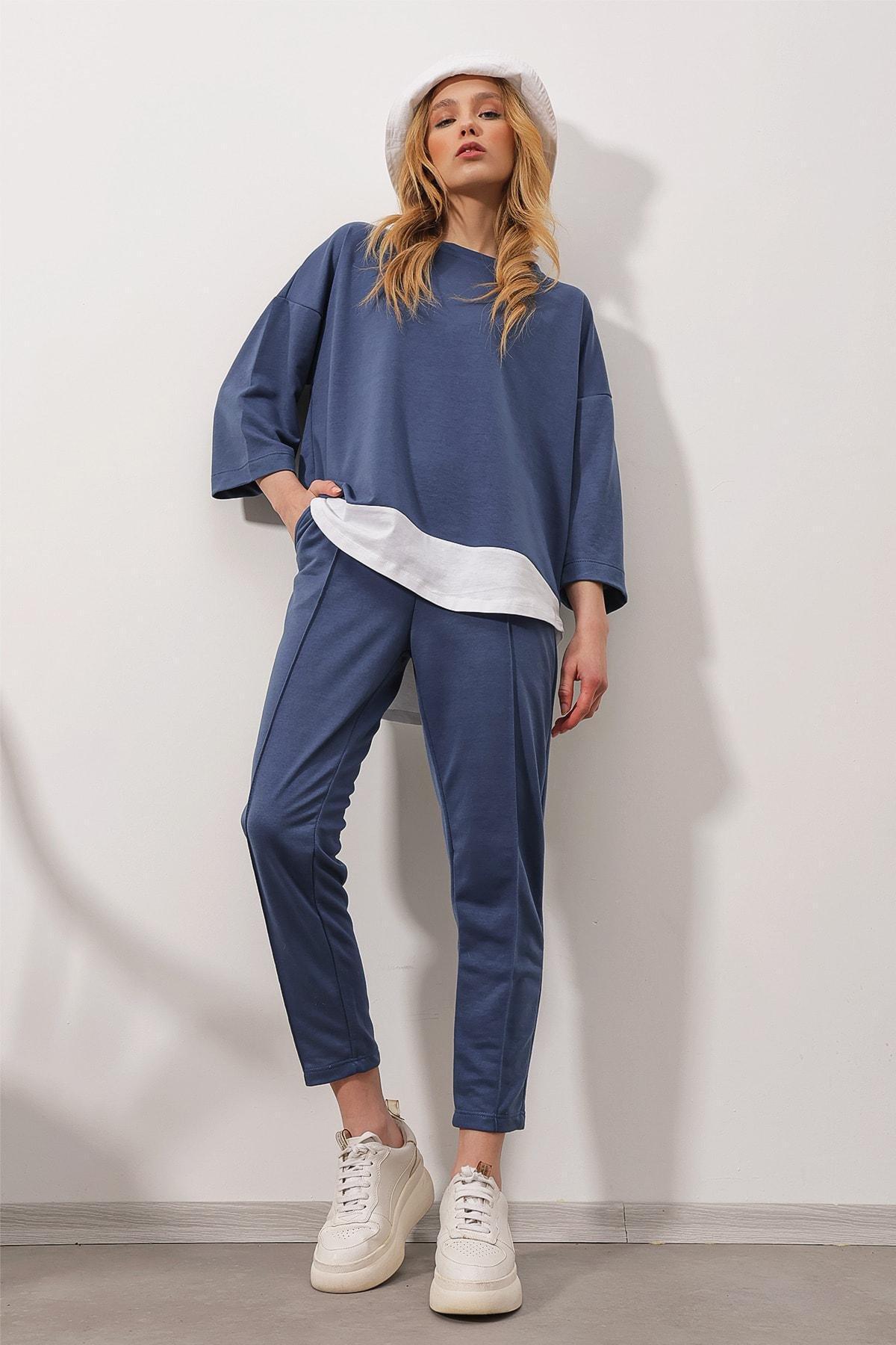 Alacati - Blue Crew Neck Cotton Co-Ord Set