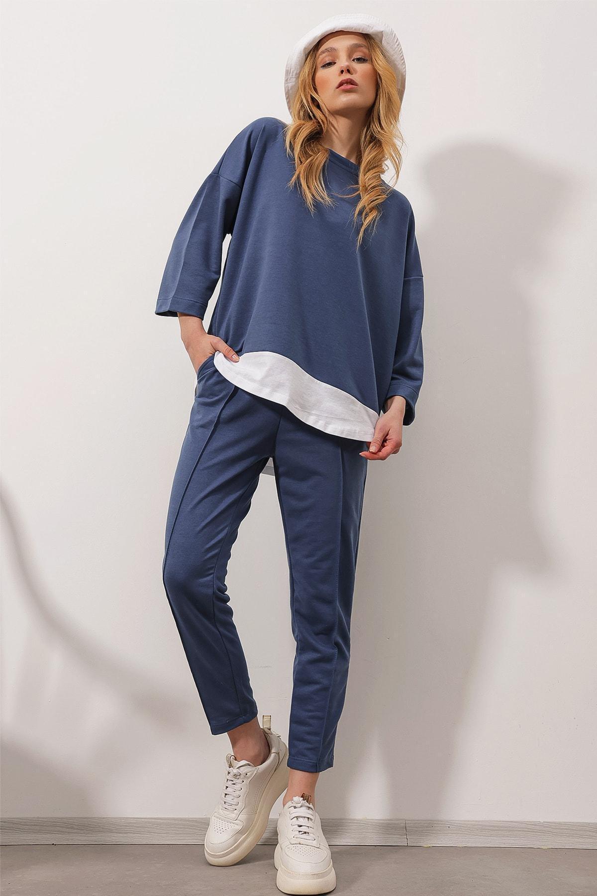 Blue Crew Neck Cotton Co-Ord Set, , large image number 1