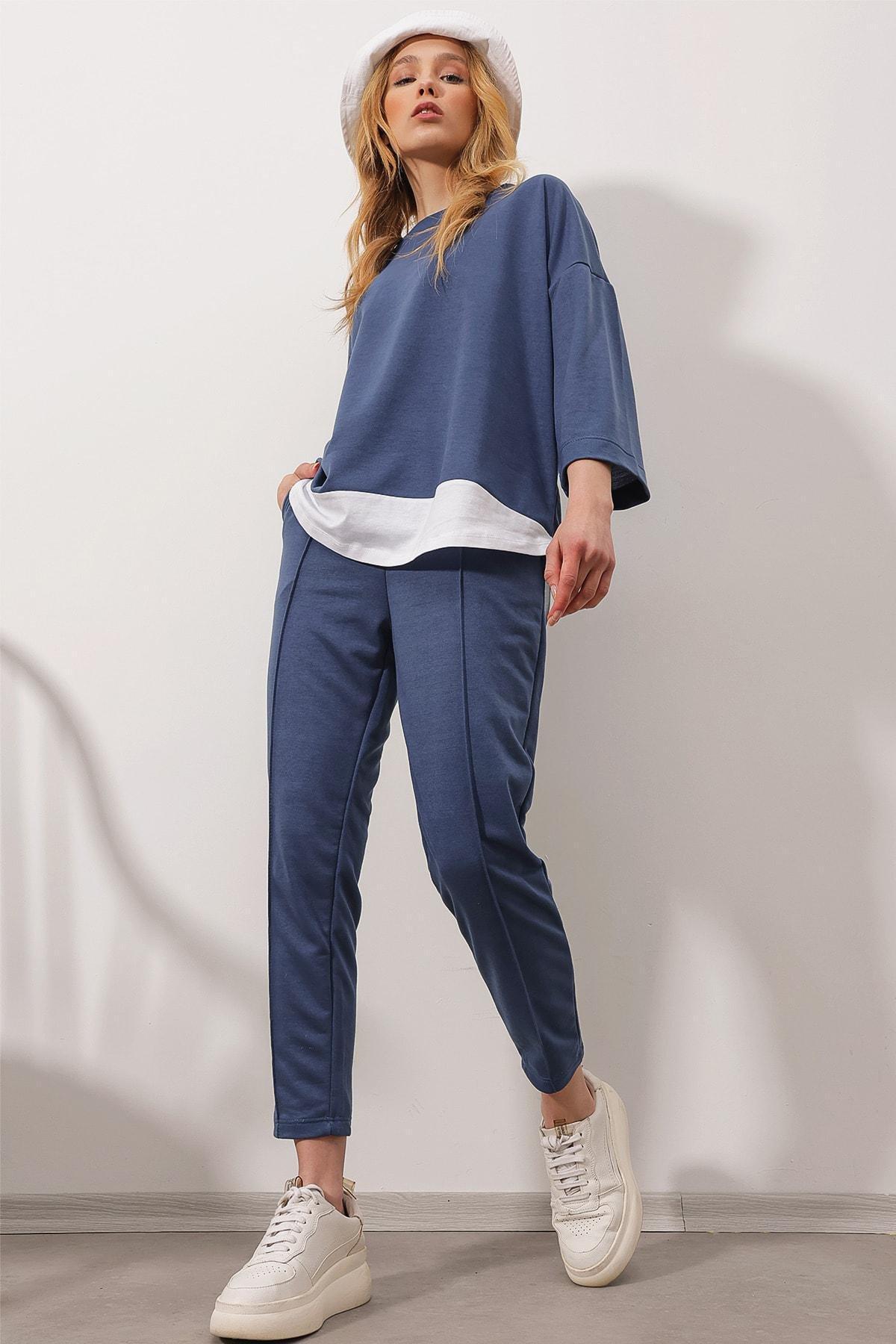 Alacati - Blue Crew Neck Cotton Co-Ord Set