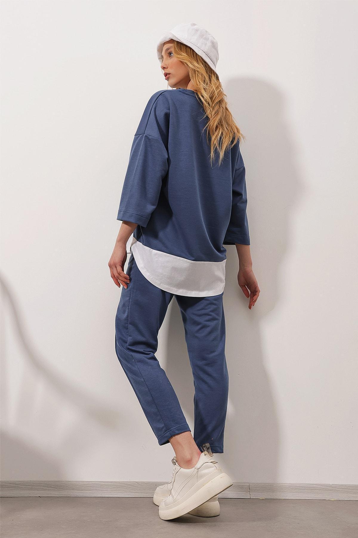 Blue Crew Neck Cotton Co-Ord Set, , large image number 3