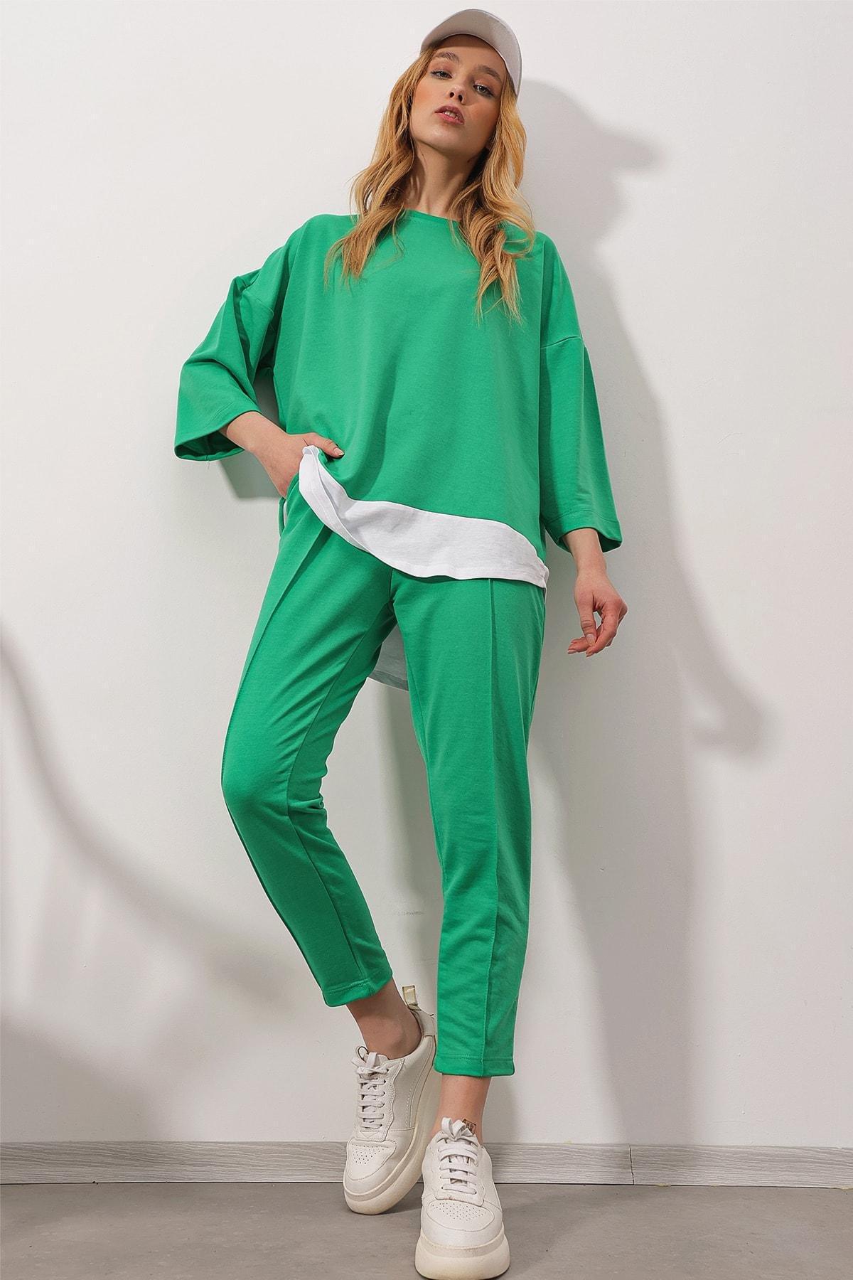 Green Crew Neck Cotton Co-Ord Set, , large image number 1