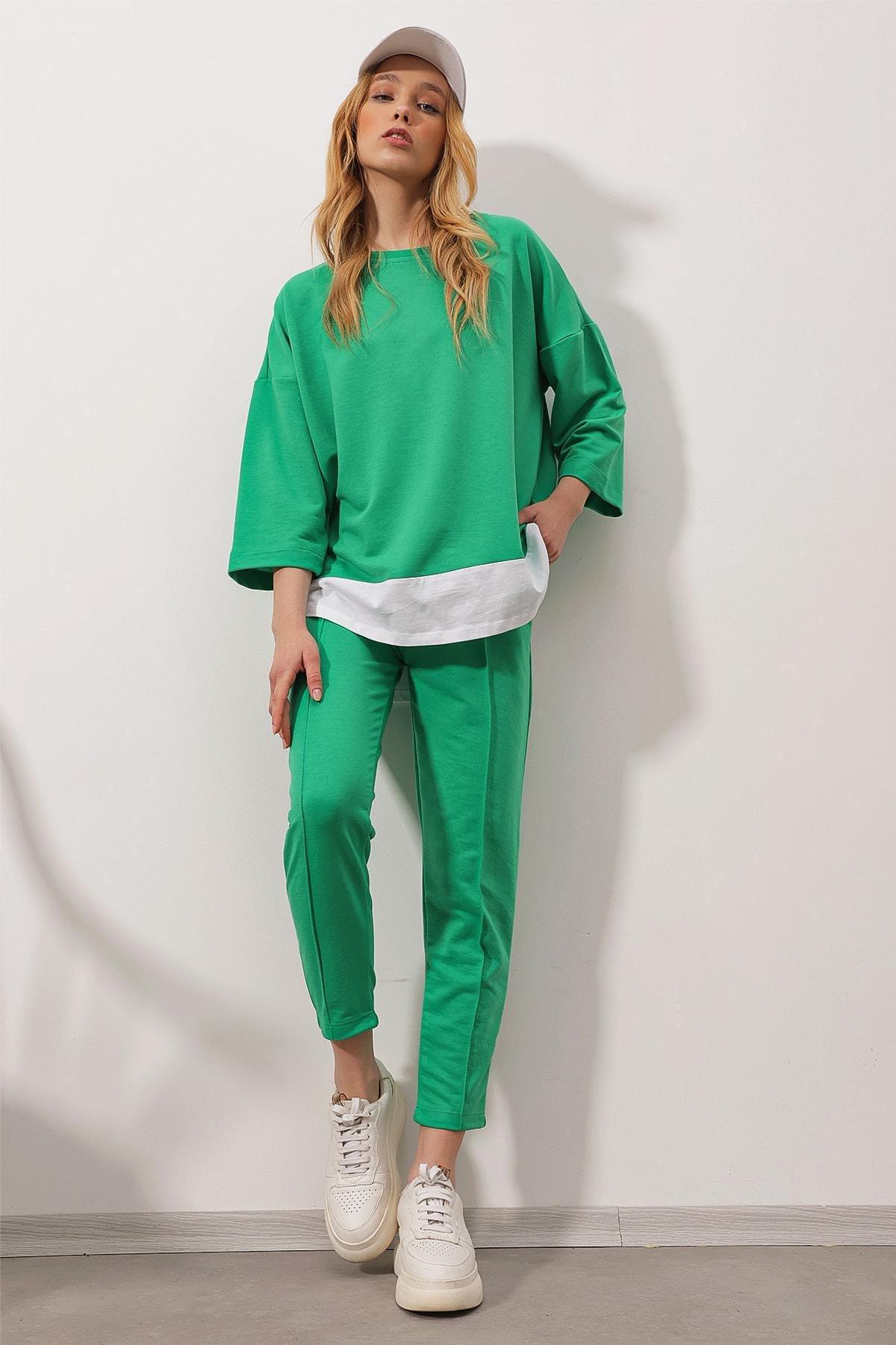 Green Crew Neck Cotton Co-Ord Set, Green, medium