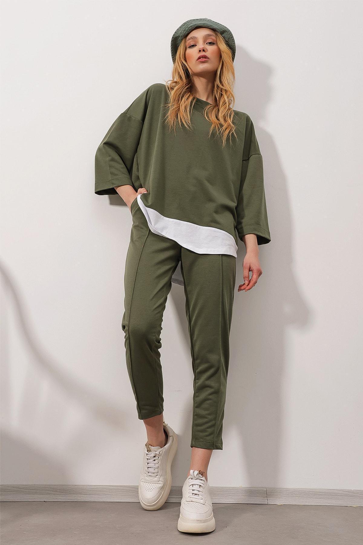 Khaki Crew Neck Coloured Blouse, Set Of 2, , large image number 0
