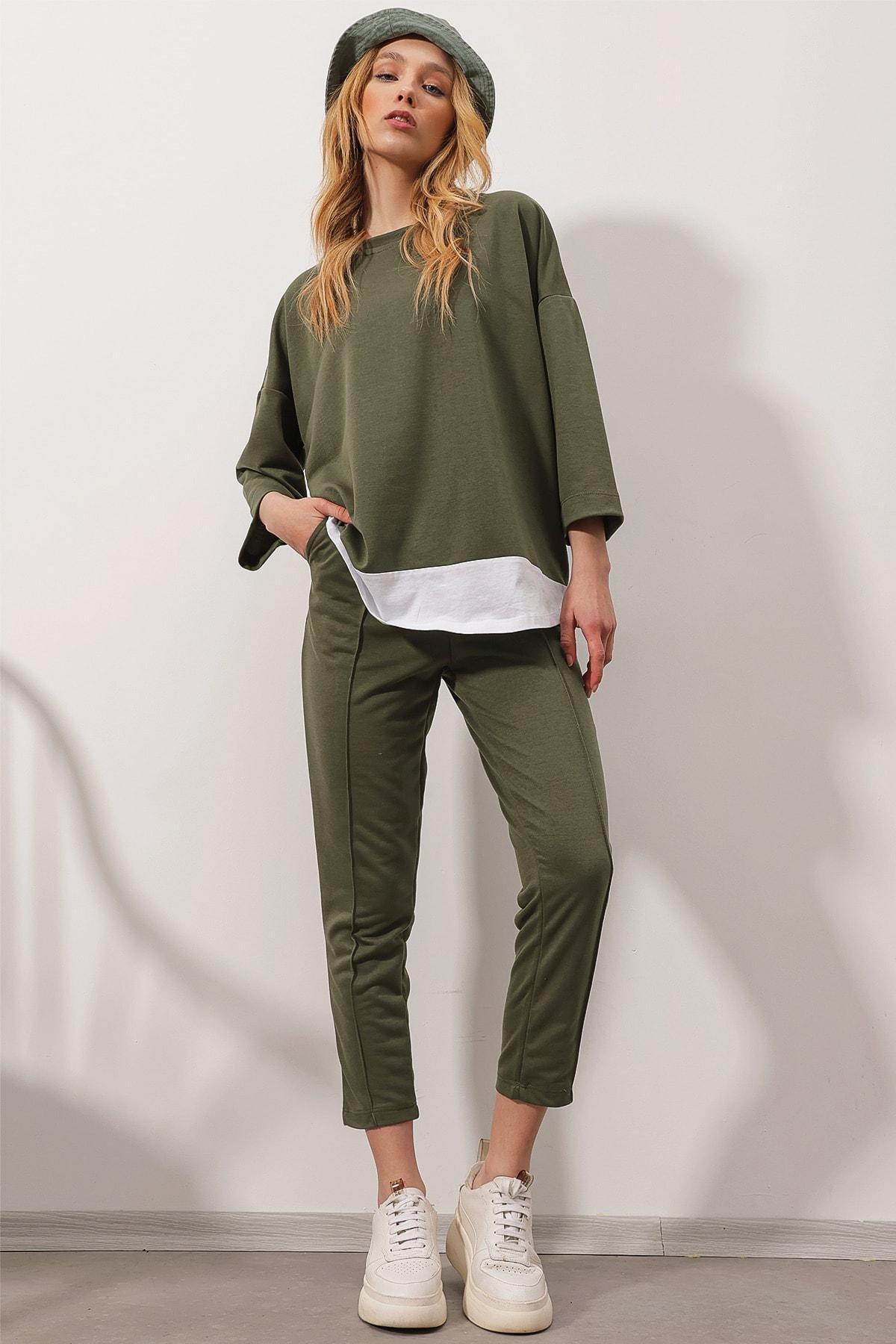 Khaki Crew Neck Coloured Blouse, Set Of 2, , large image number 2