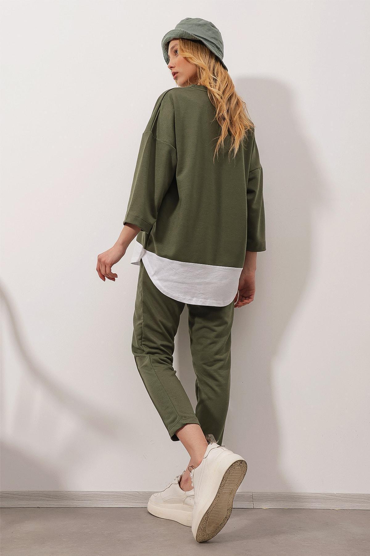 Khaki Crew Neck Coloured Blouse, Set Of 2, , large image number 3
