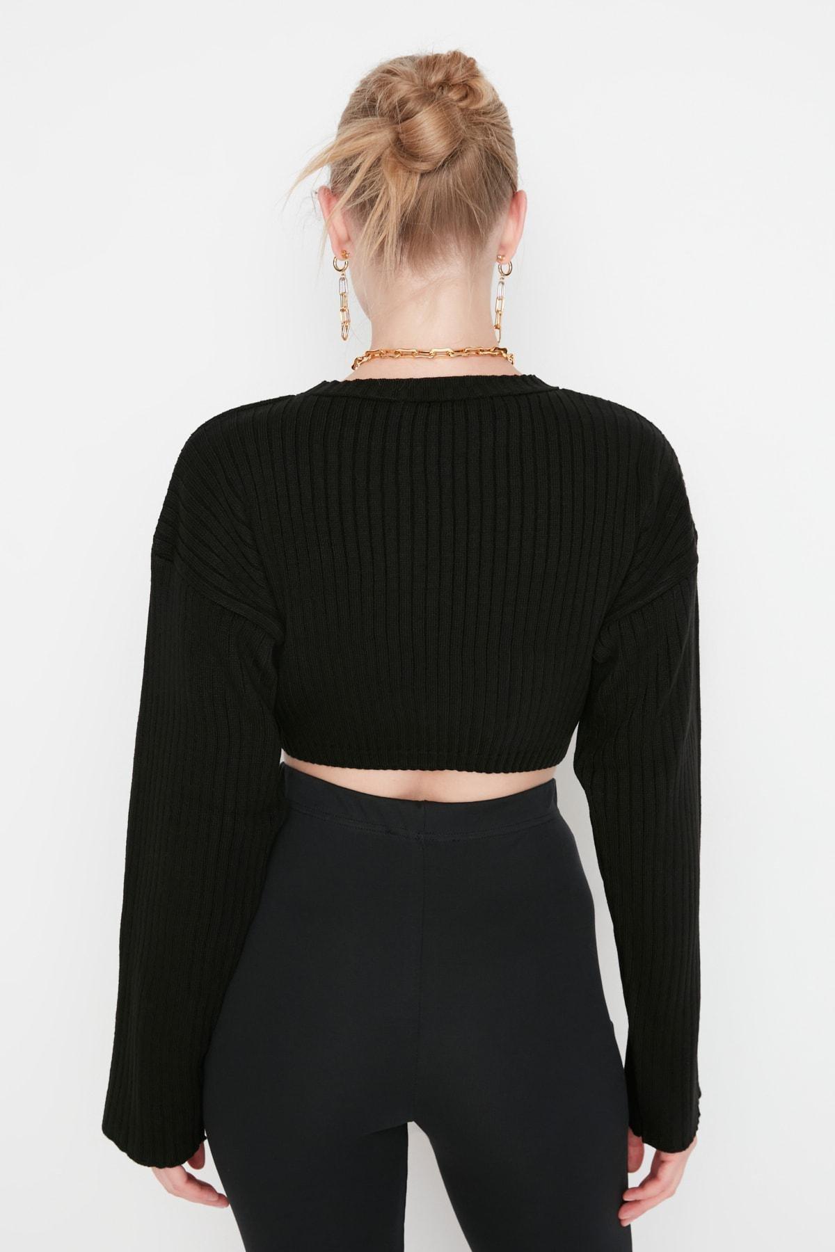 Black Super Crop Knitted Sweater, , large image number 4