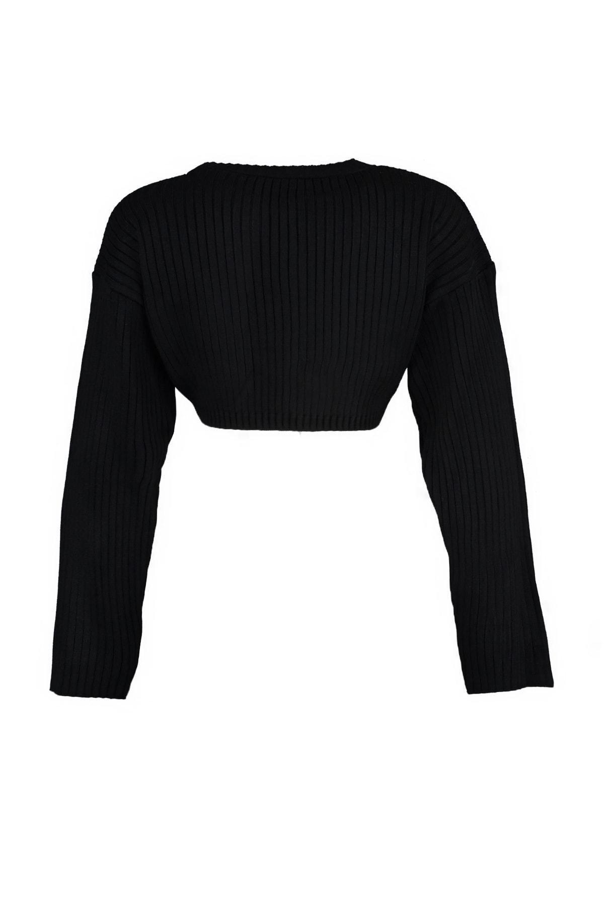Black Super Crop Knitted Sweater, , large image number 5
