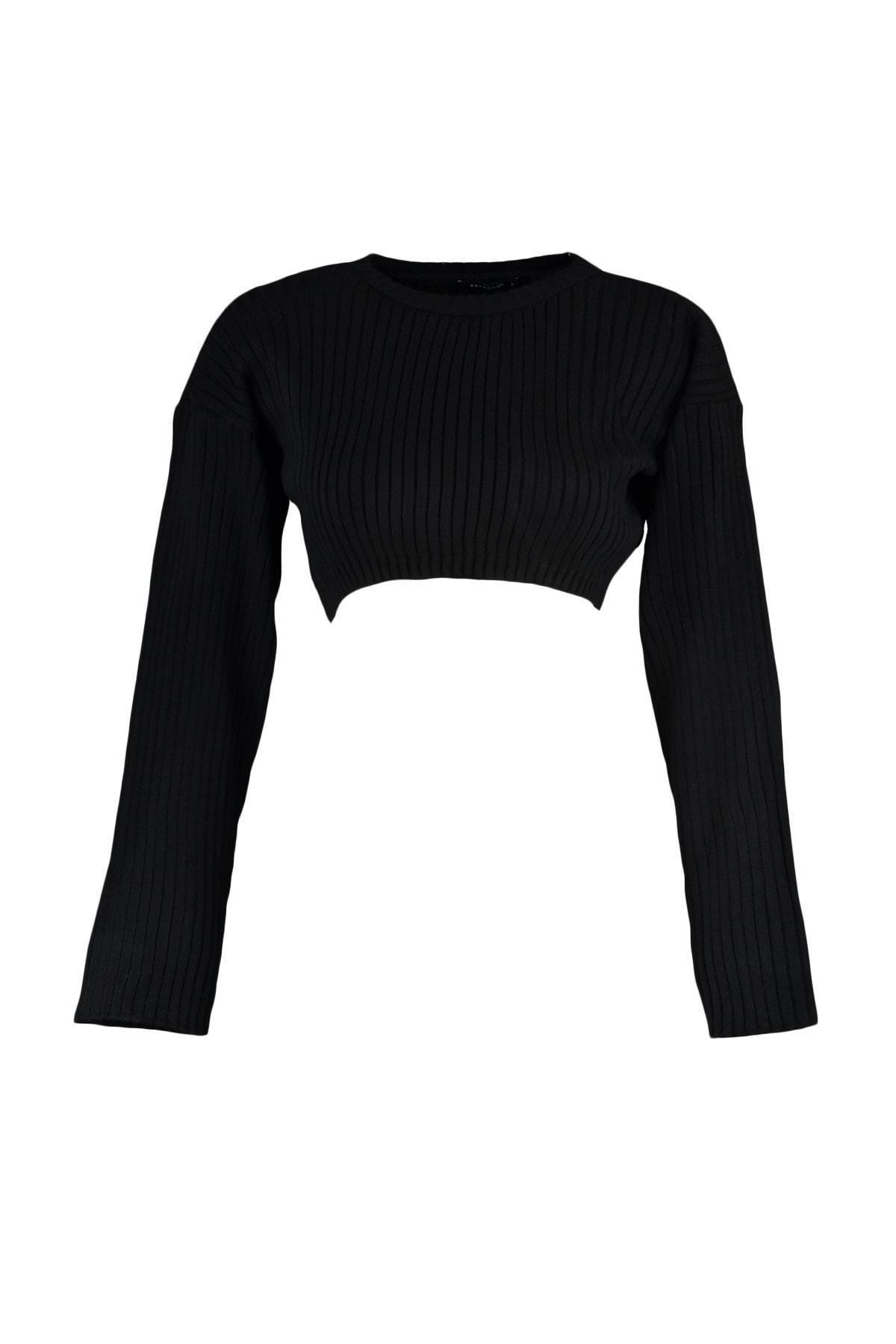 Black Super Crop Knitted Sweater, , large image number 6