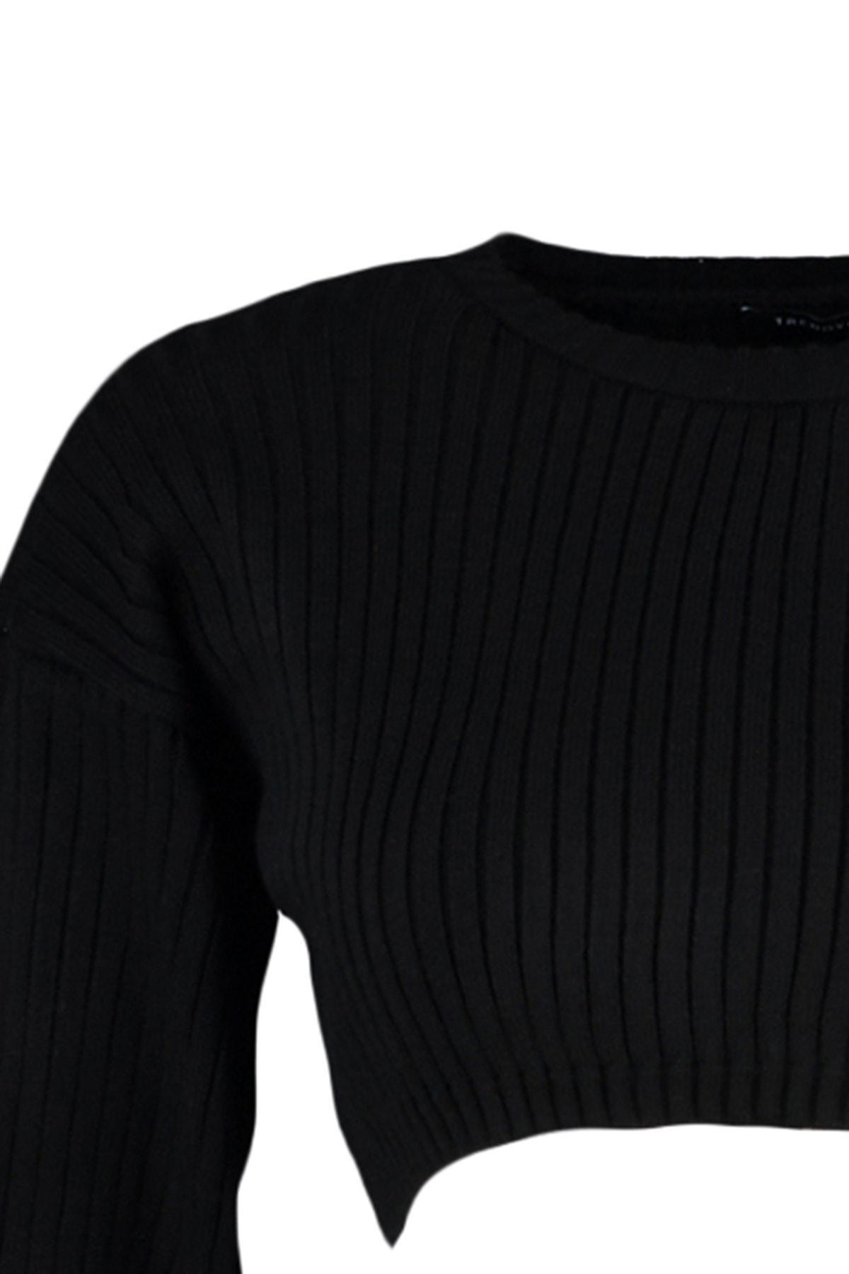 Black Super Crop Knitted Sweater, , large image number 7