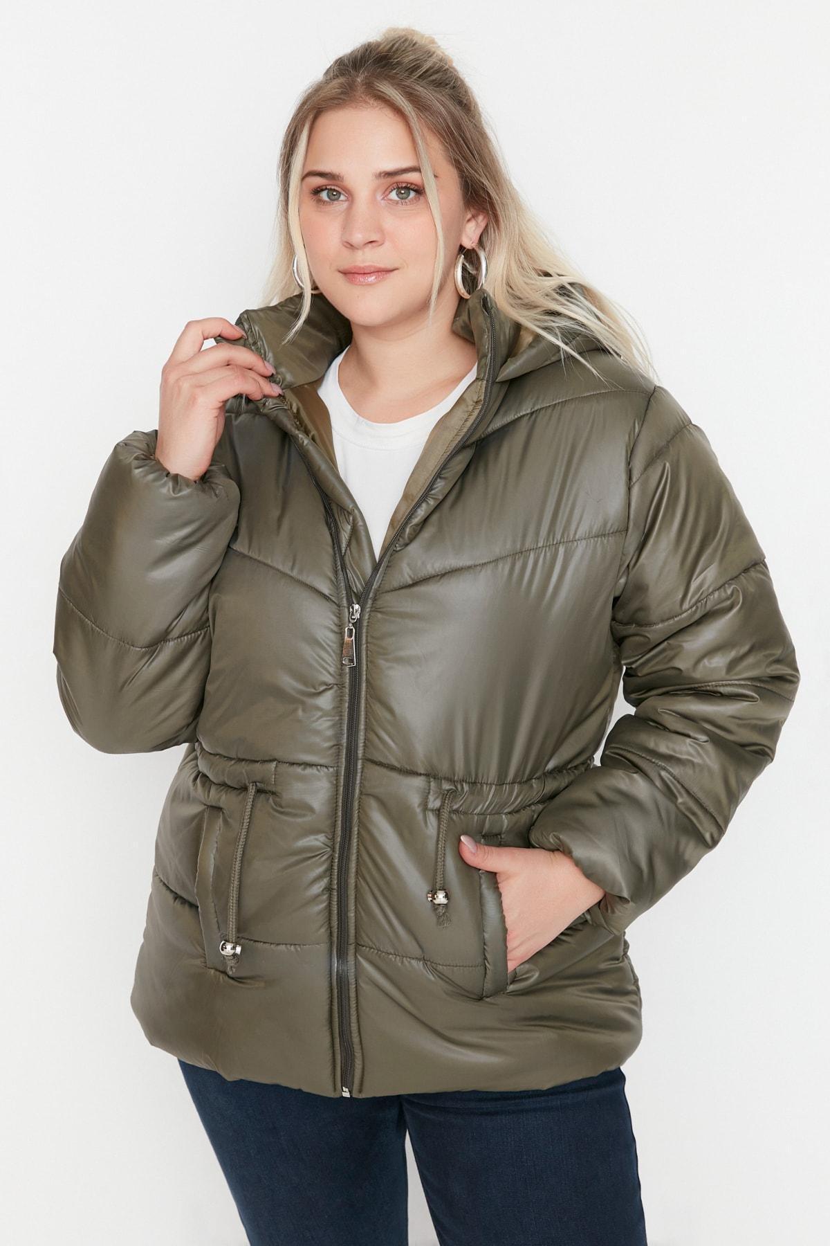 Trendyol - Khaki Puffer Plus Size Jacket