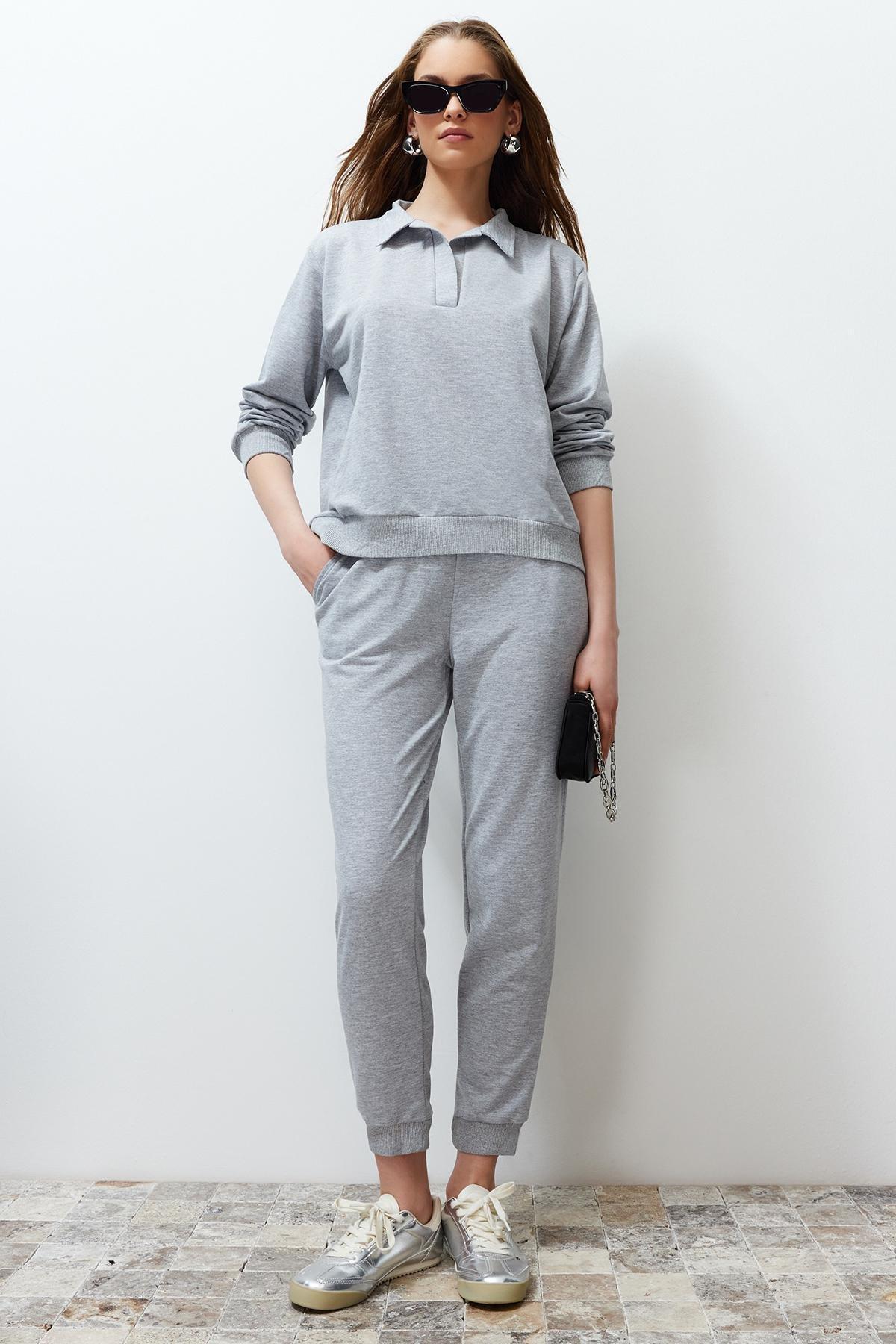 Trendyol - Grey Knitted Tracksuit Set, Set Of 2