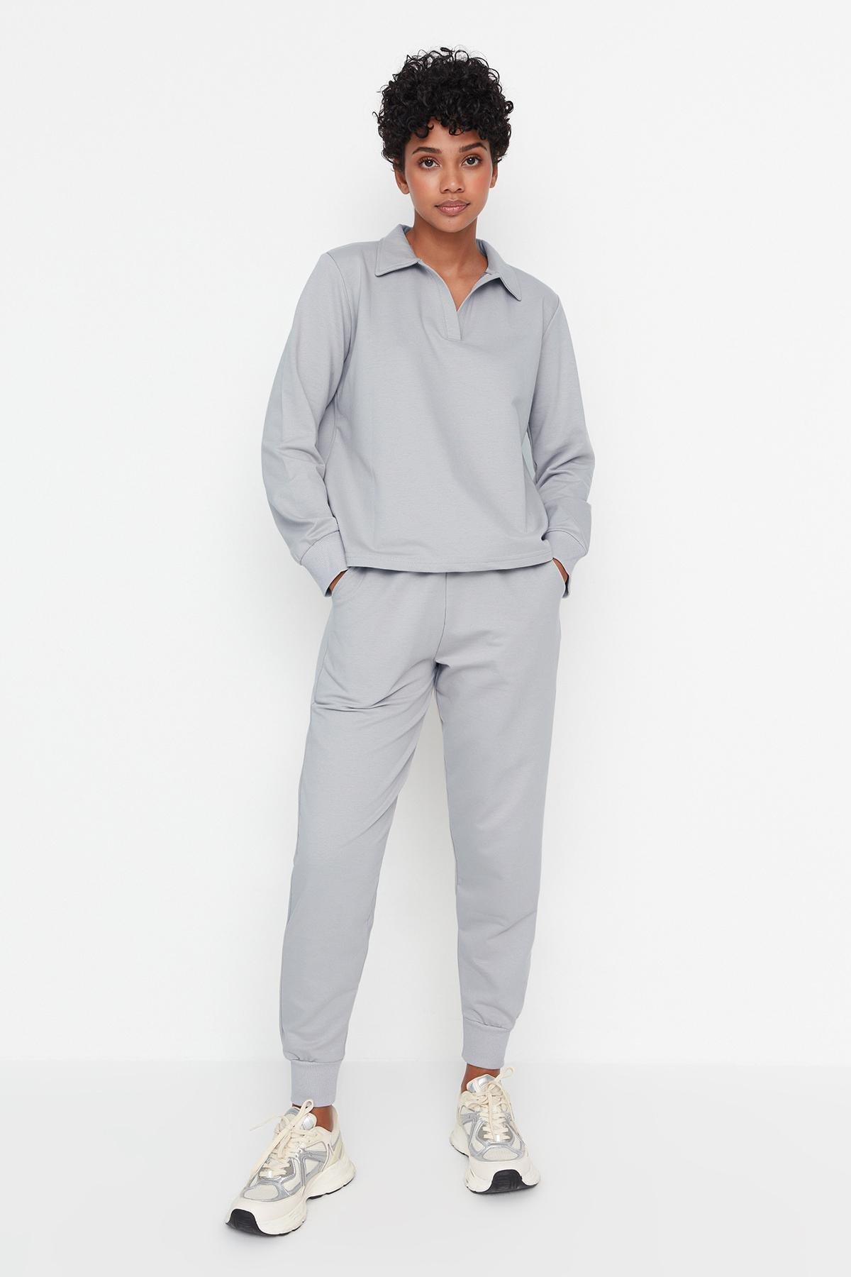 Trendyol - Grey Knitted Tracksuit Set, Set Of 2