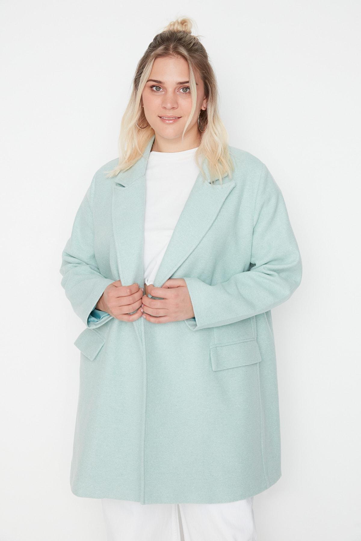 Green Double Breasted Plus Size Coat, , large image number 0