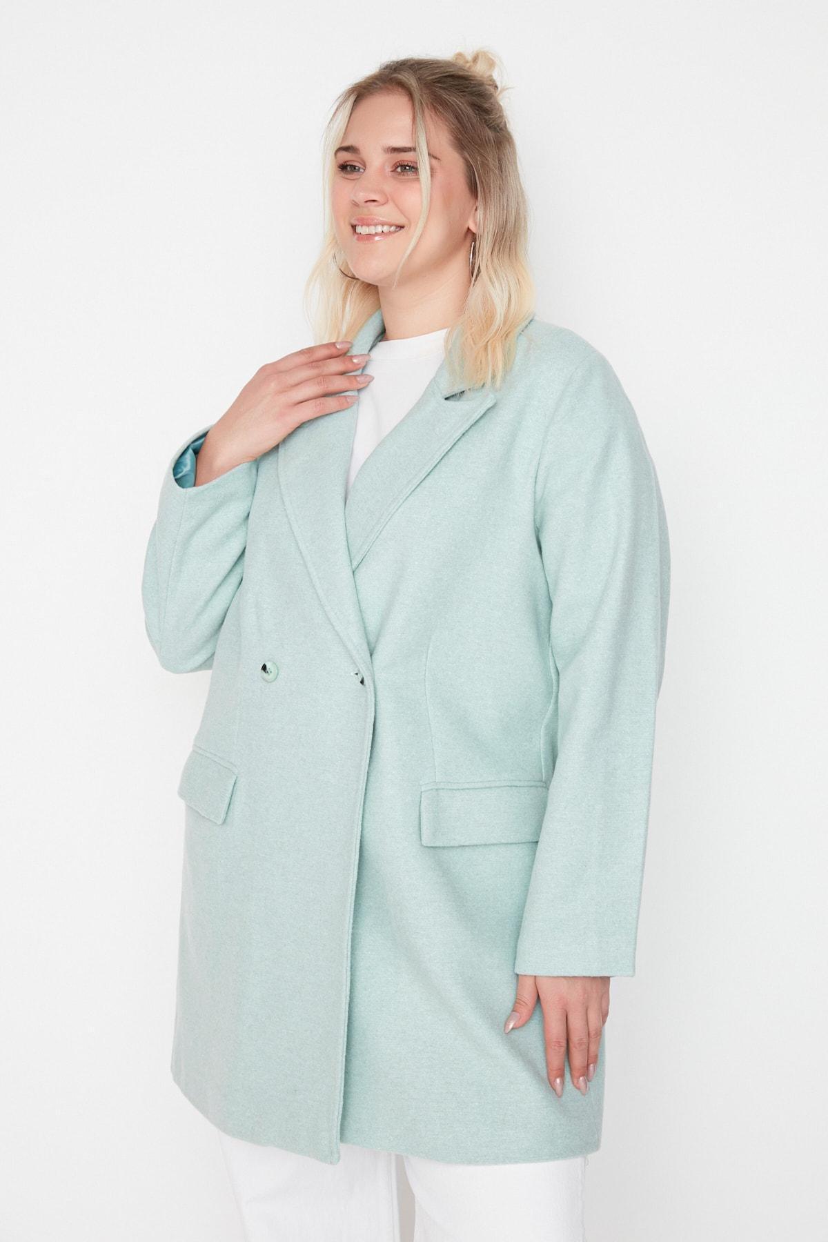 Green Double Breasted Plus Size Coat, , large image number 1