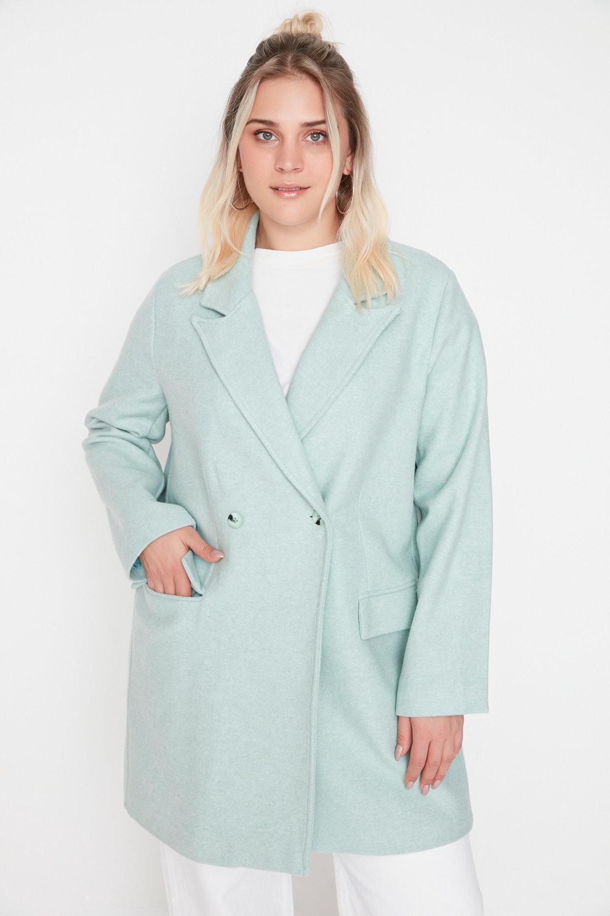 Green Double Breasted Plus Size Coat, , large image number 3