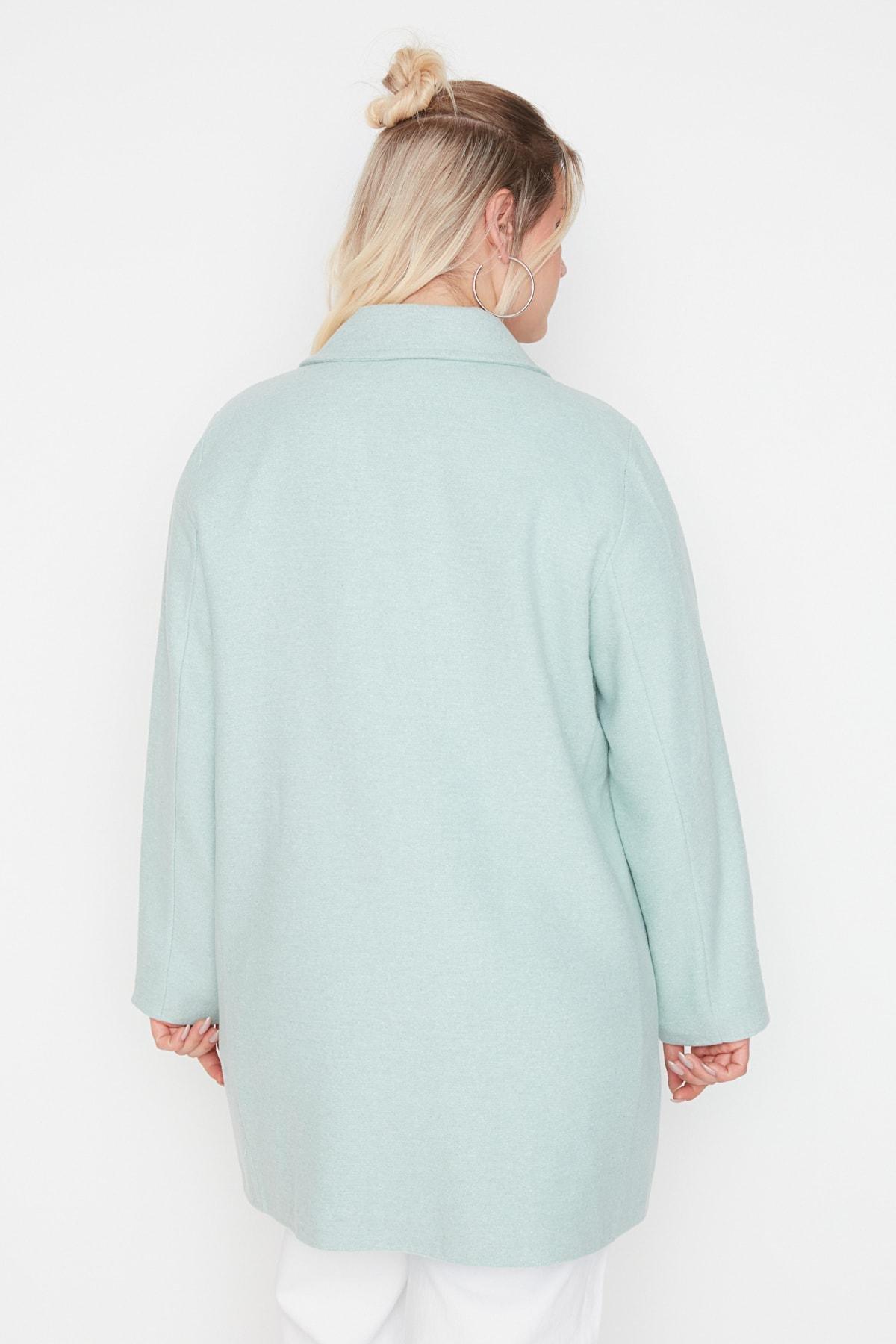 Green Double Breasted Plus Size Coat, , large image number 4