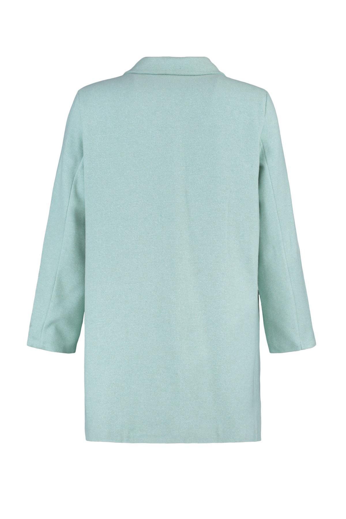 Green Double Breasted Plus Size Coat, , large image number 5