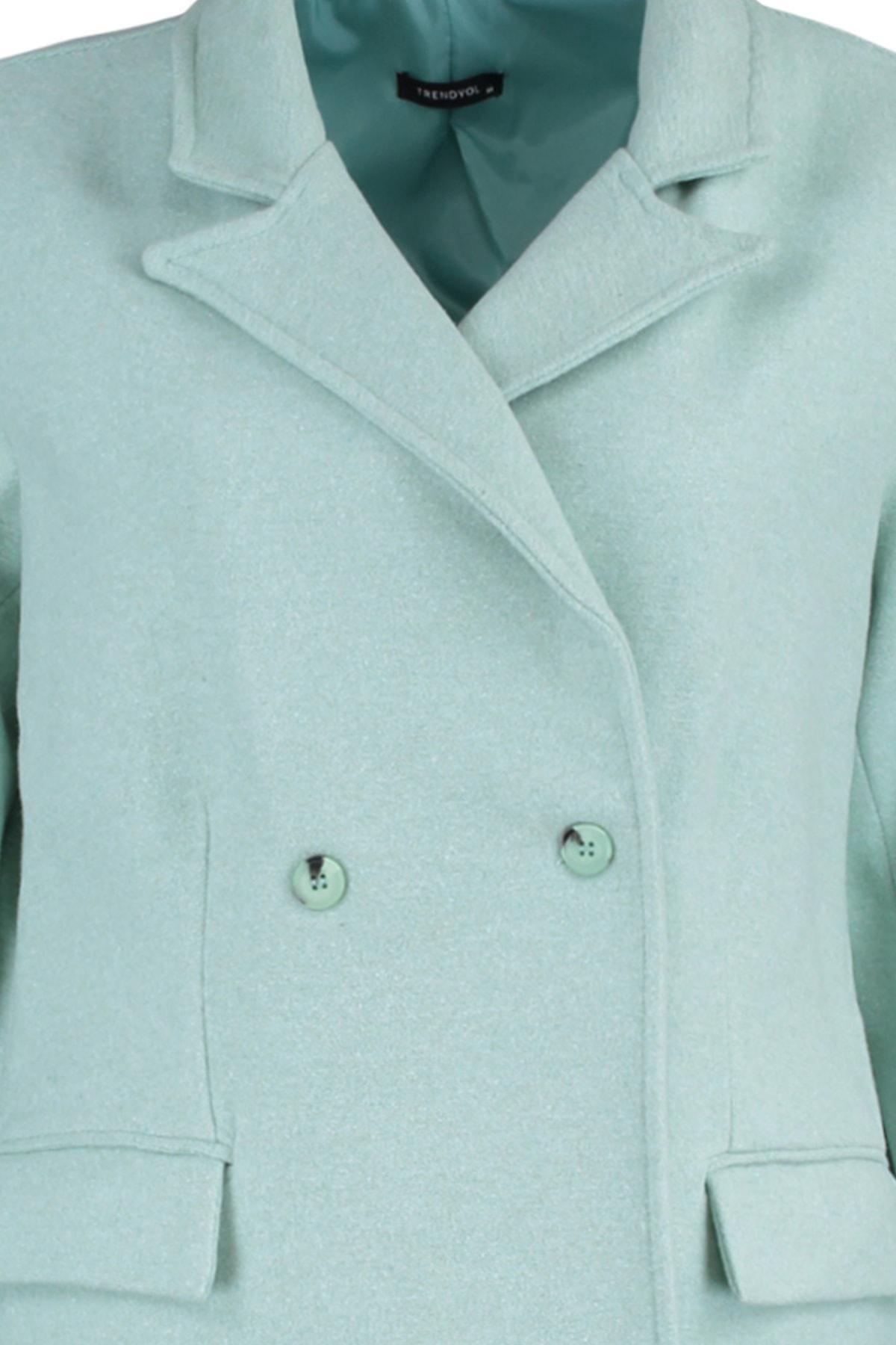 Green Double Breasted Plus Size Coat, , large image number 6