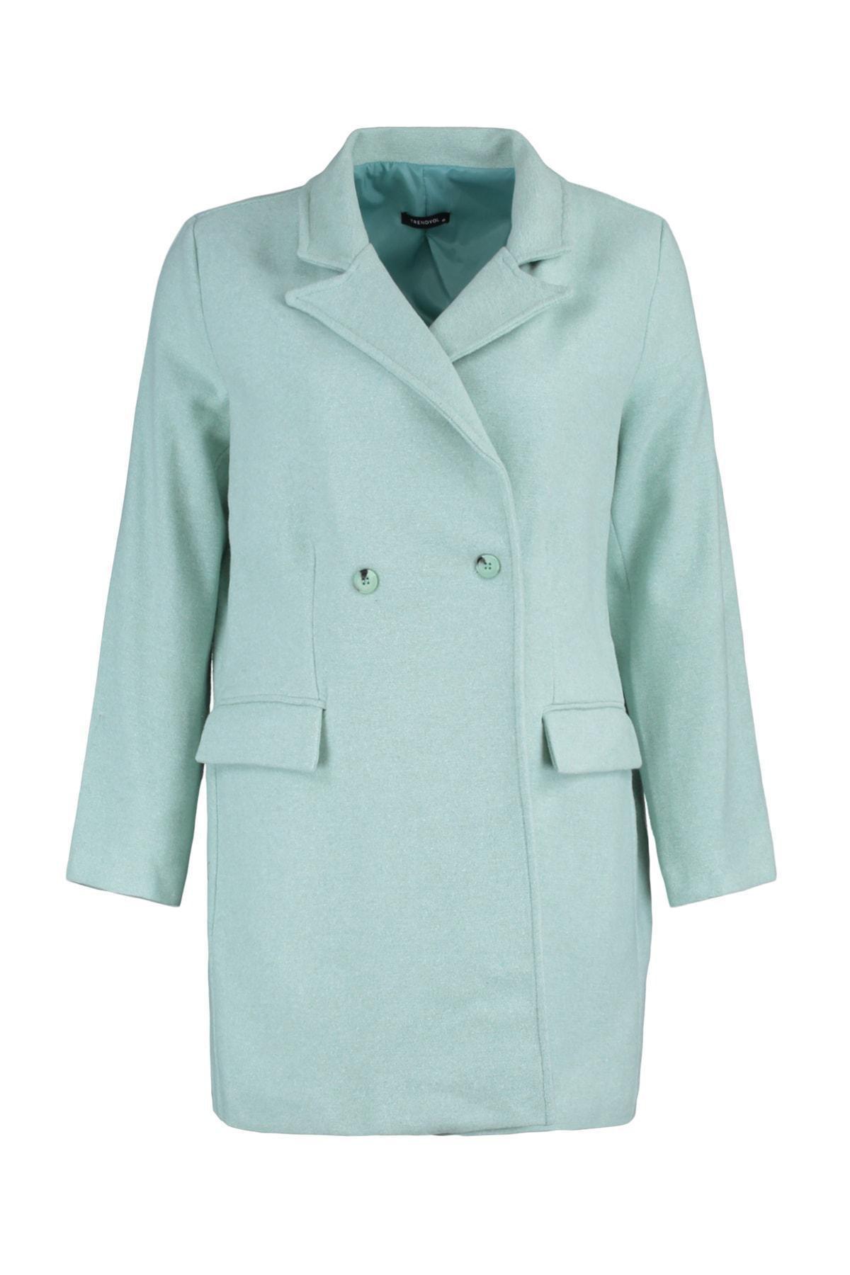 Green Double Breasted Plus Size Coat, , large image number 7