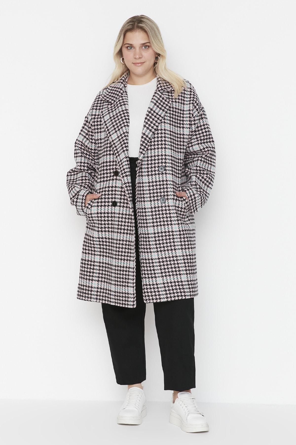 Pink Double Breasted Plus Size Coat, , large image number 0
