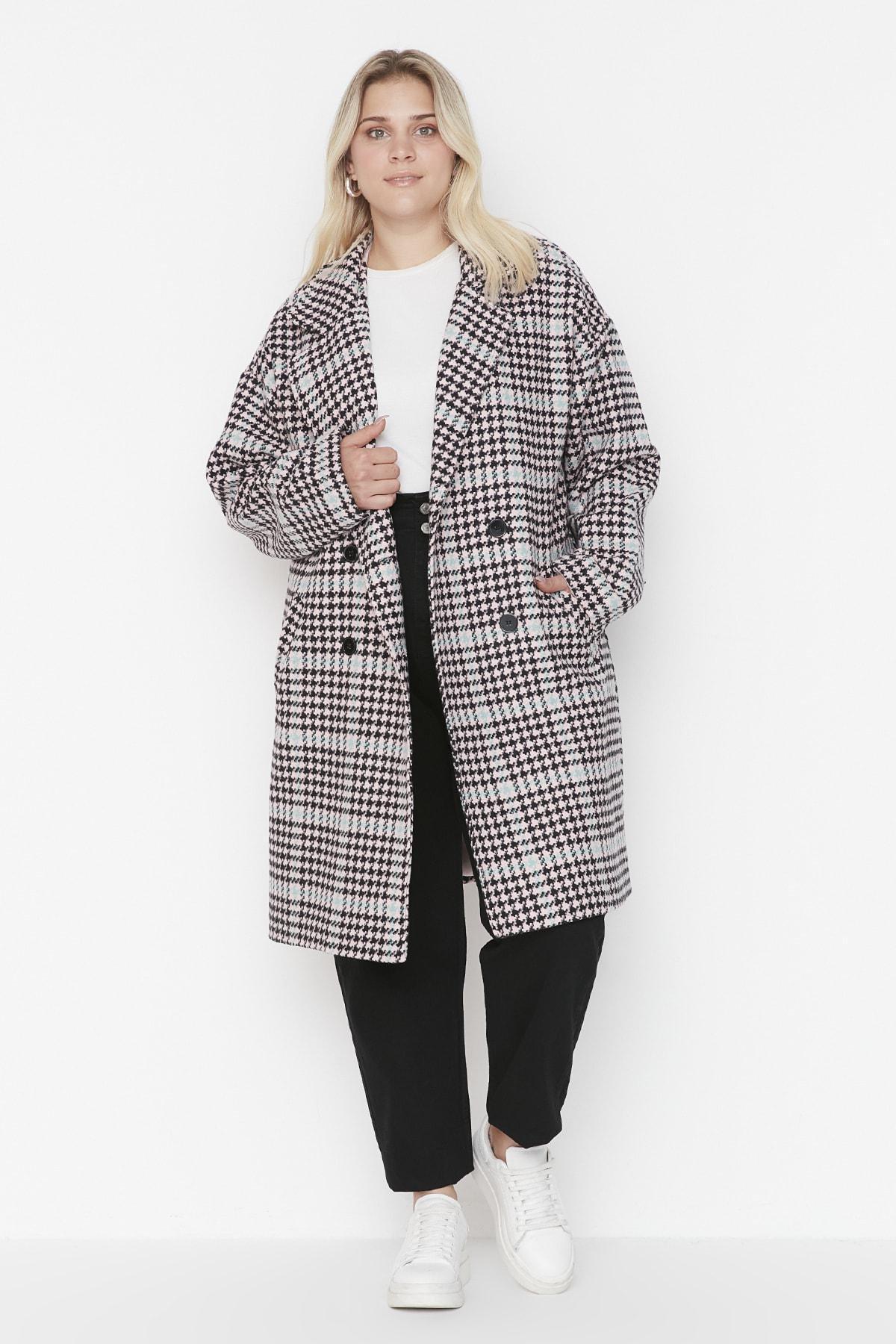 Pink Double Breasted Plus Size Coat, , large image number 3