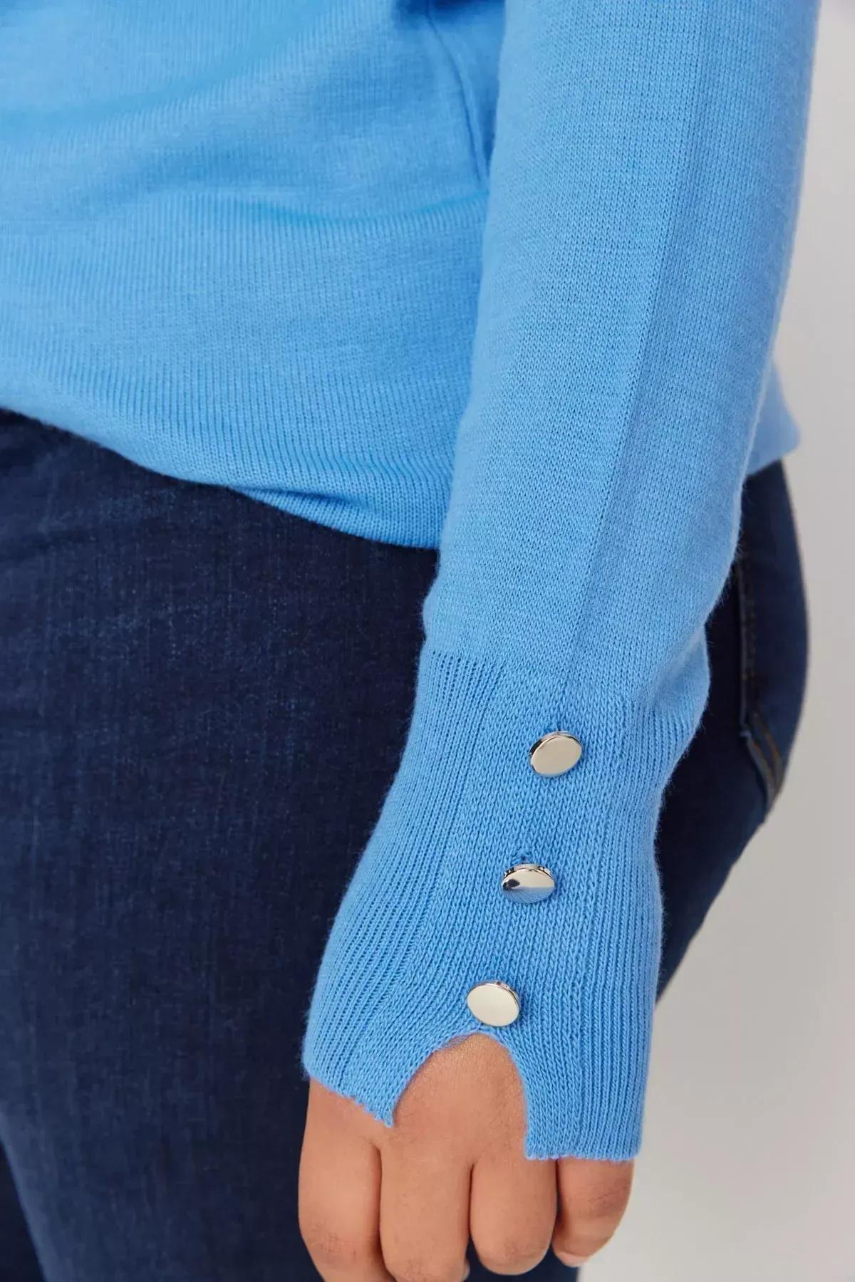 Blue V-Neck Plus Size Sweater, Blue, medium