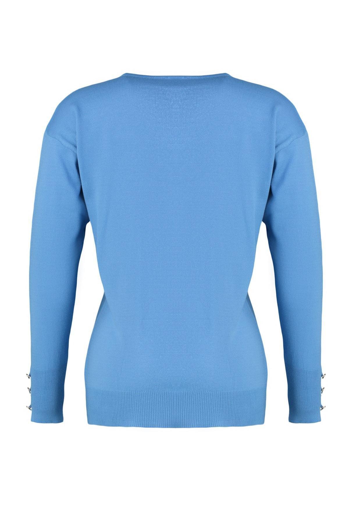 Blue V-Neck Plus Size Sweater, , large image number 5