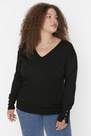 Trendyol - Black V Neck Plus Size Sweater