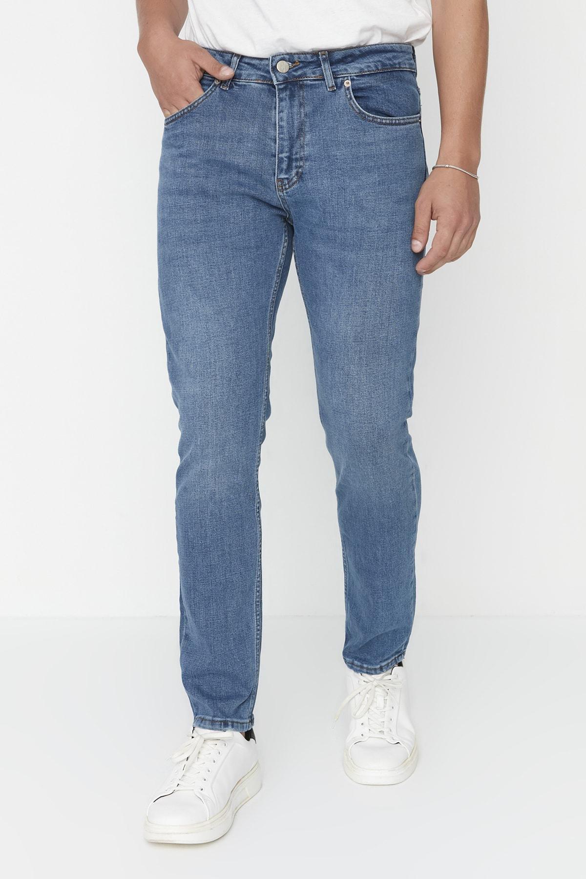 Navy Slim Fit Flexible Fabric Jeans Denim Trousers., , large image number 0
