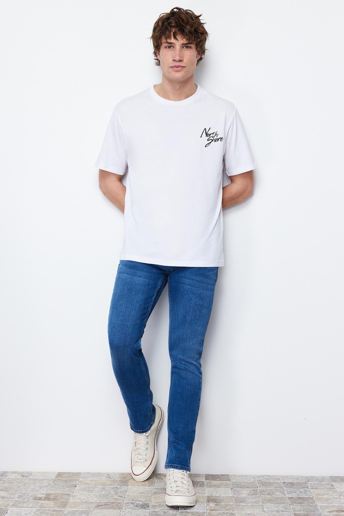 Navy Slim Fit Flexible Fabric Jeans Denim Trousers., , large image number 2
