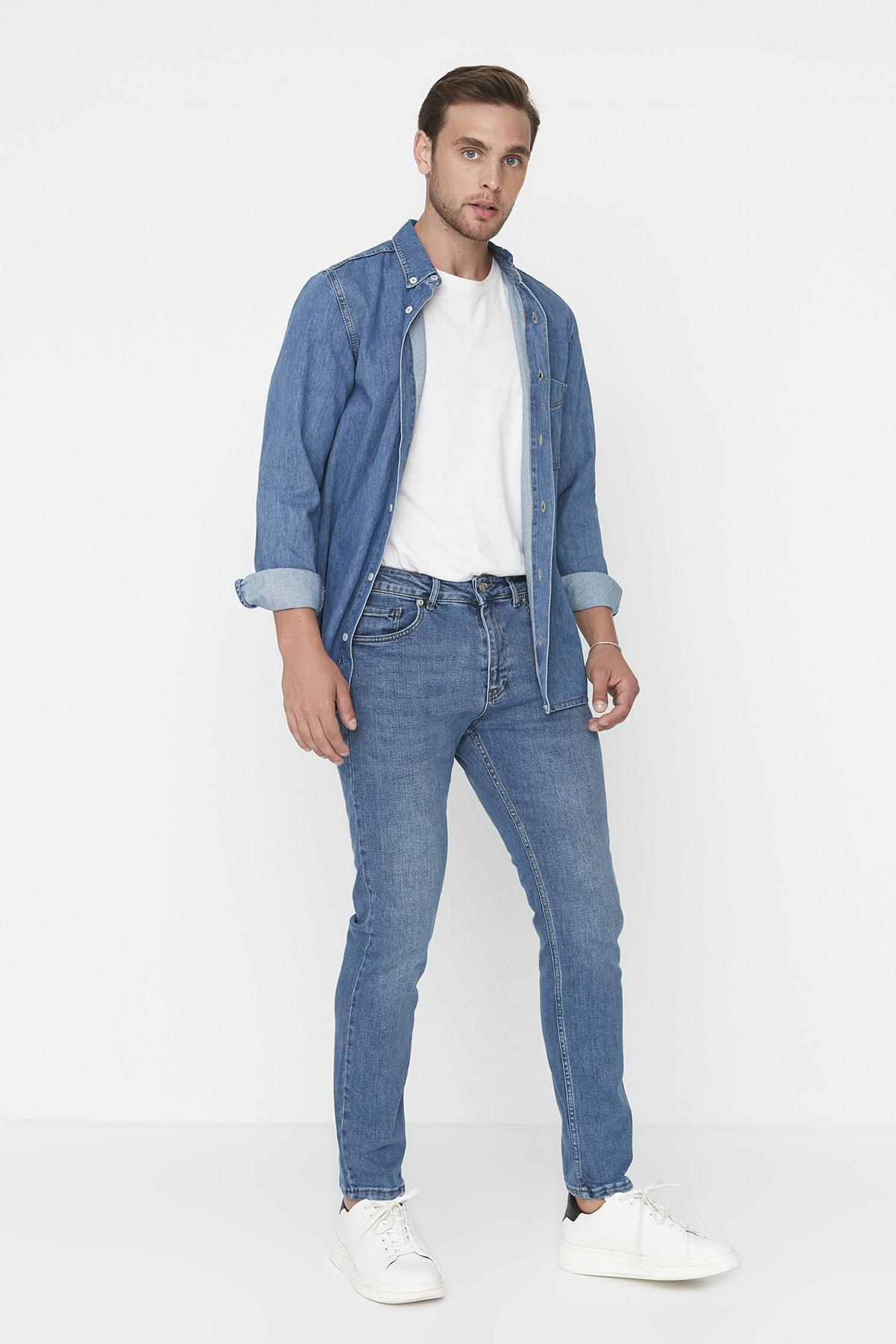 Navy Slim Fit Flexible Fabric Jeans Denim Trousers., , large image number 3