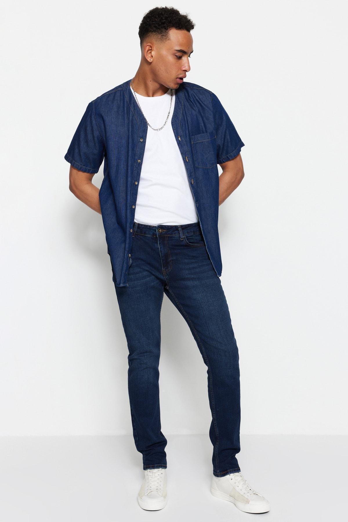 Navy Slim Fit Flexible Fabric Jeans Denim Trousers., , large image number 4
