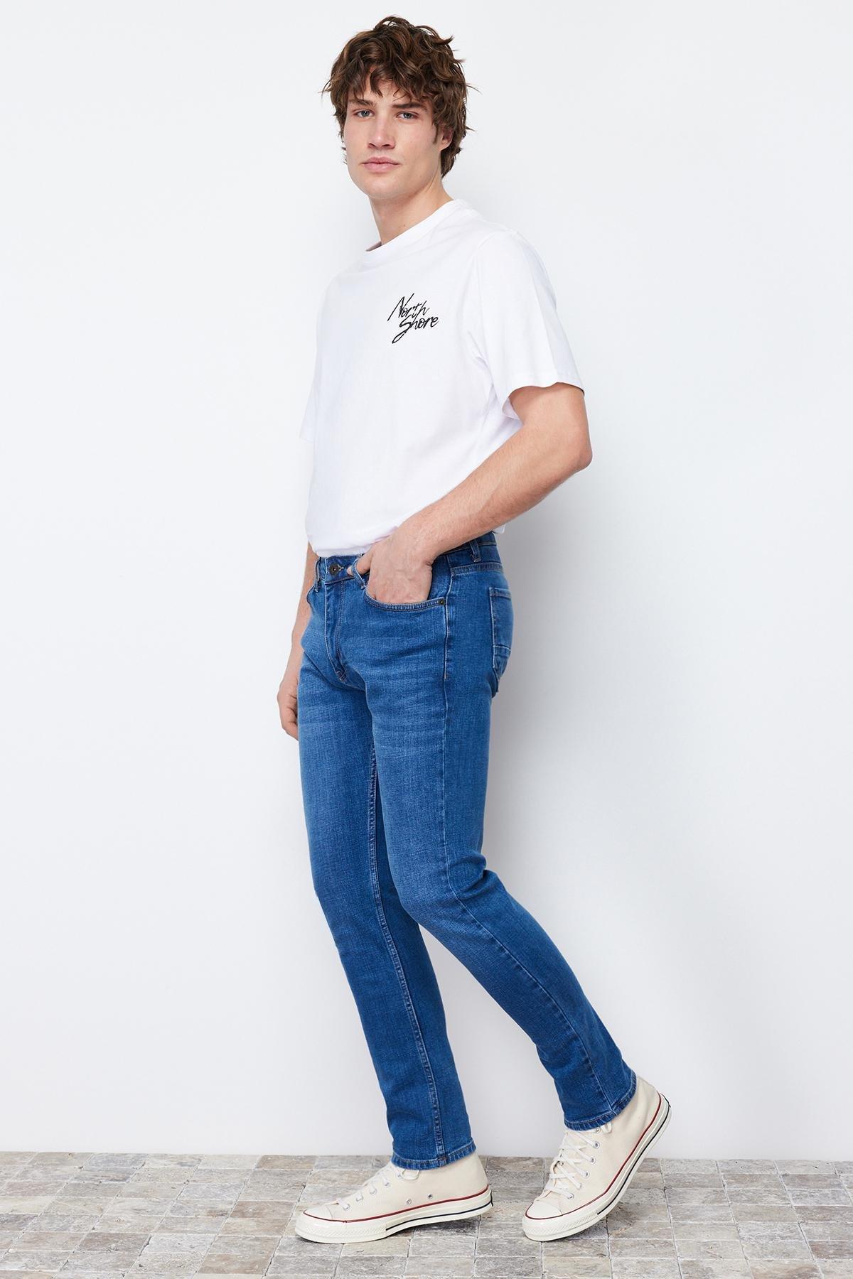 Navy Slim Fit Flexible Fabric Jeans Denim Trousers., , large image number 5