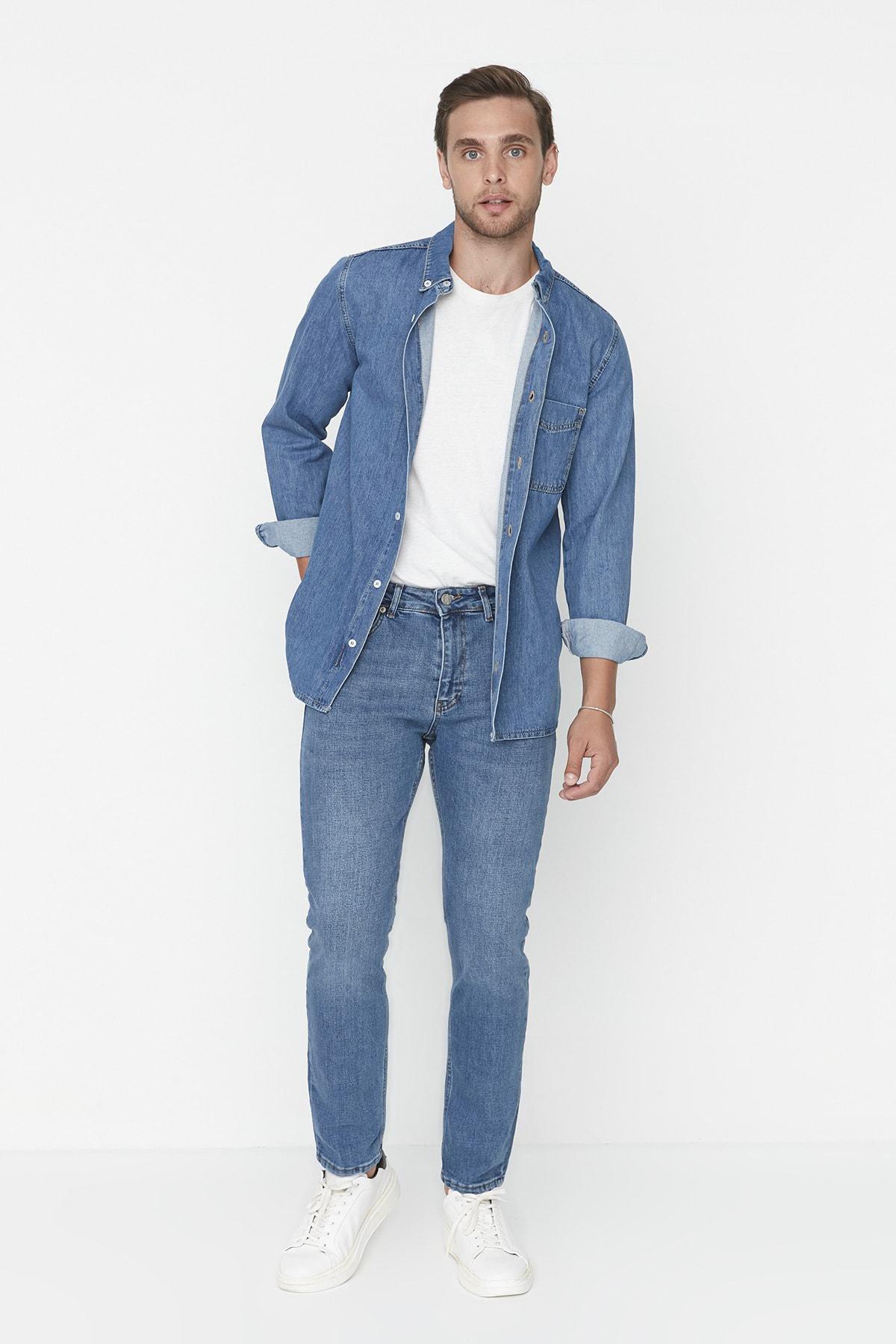 Navy Slim Fit Flexible Fabric Jeans Denim Trousers., , large image number 6