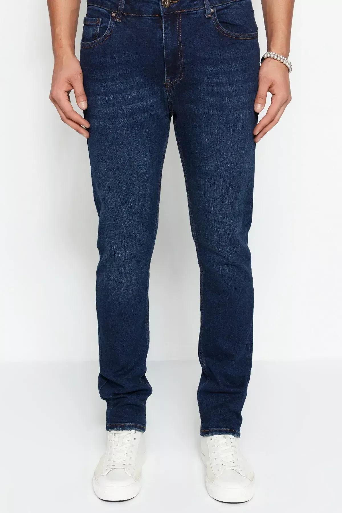 Navy Slim Fit Flexible Fabric Jeans Denim Trousers., Dark blue, large image number 7