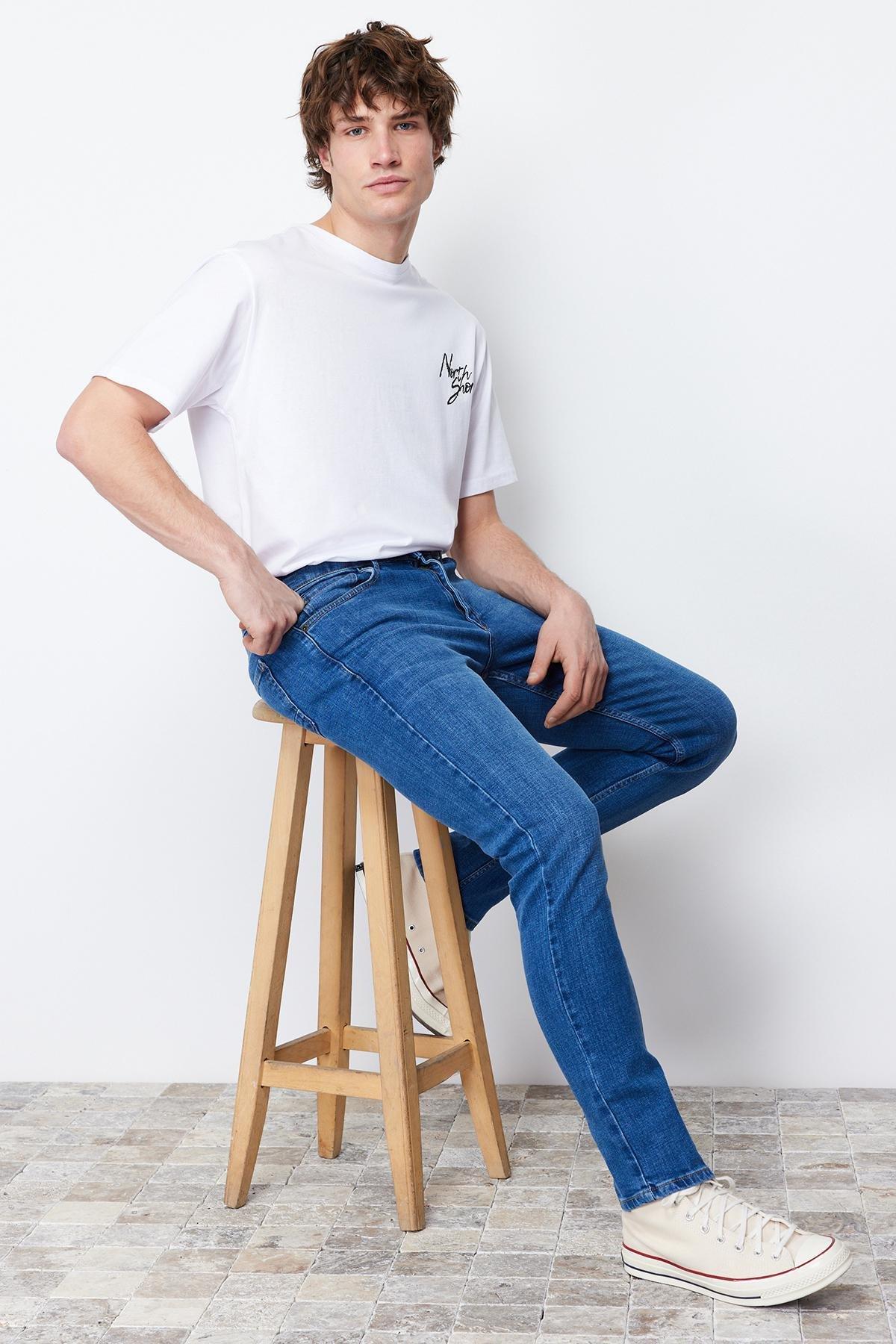 Navy Slim Fit Flexible Fabric Jeans Denim Trousers., , large image number 8