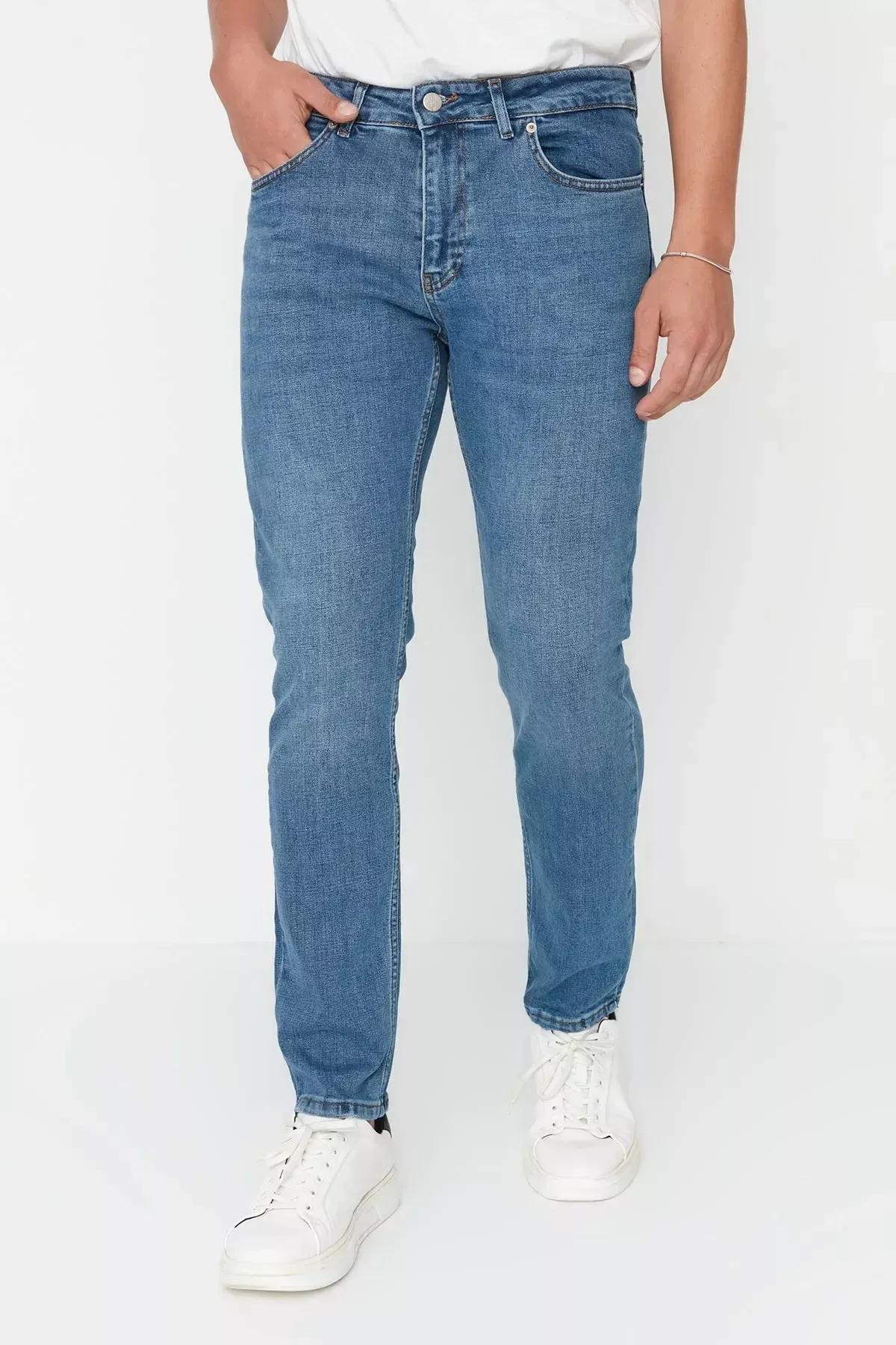 Navy Slim Fit Flexible Fabric Jeans Denim Trousers., Dark blue, large image number 10