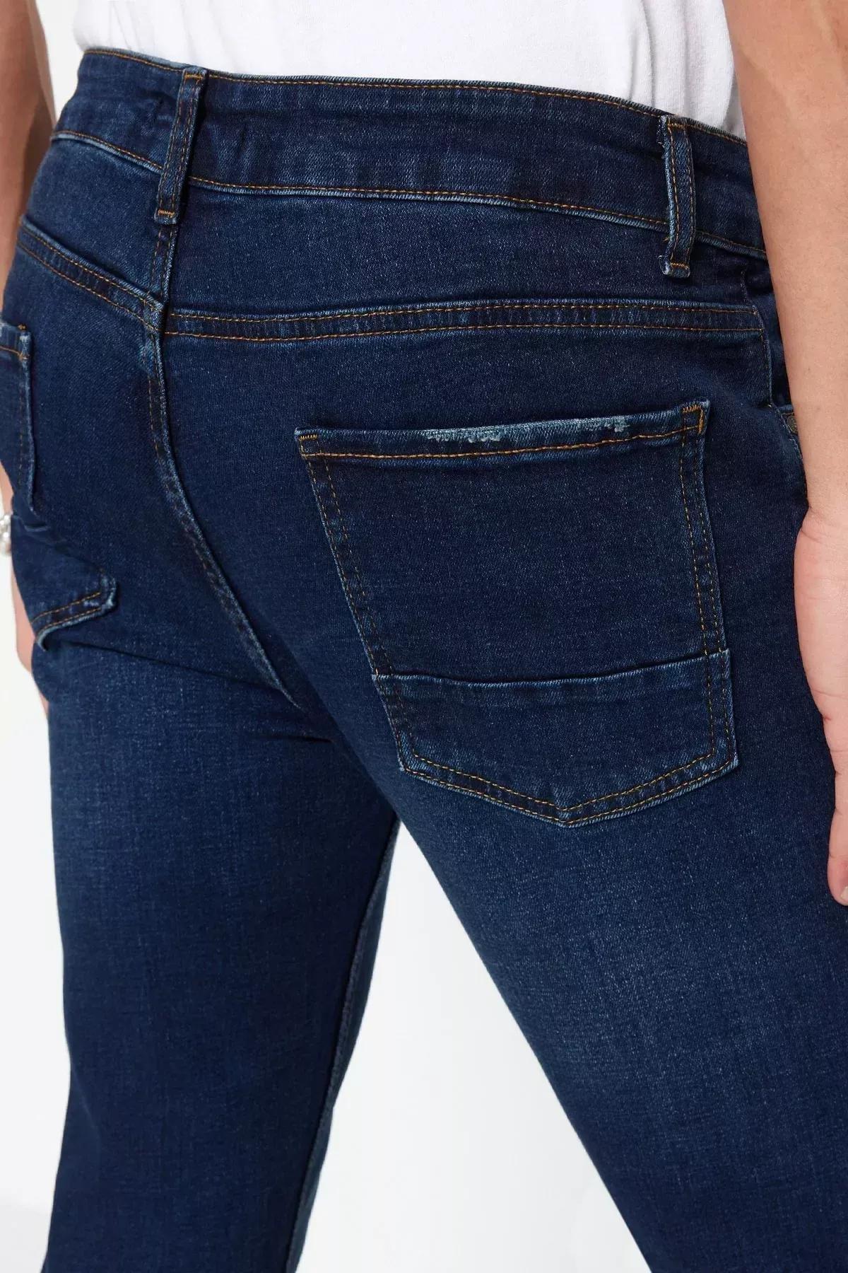 Navy Slim Fit Flexible Fabric Jeans Denim Trousers., Dark blue, large image number 11