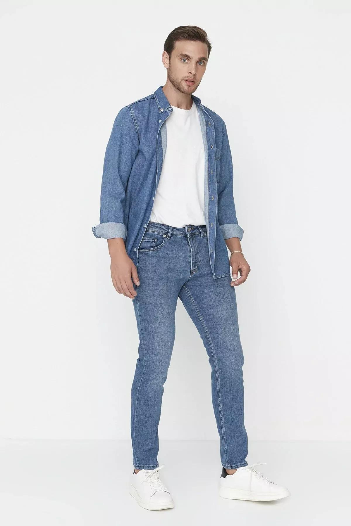 Navy Slim Fit Flexible Fabric Jeans Denim Trousers., Dark blue, large image number 12