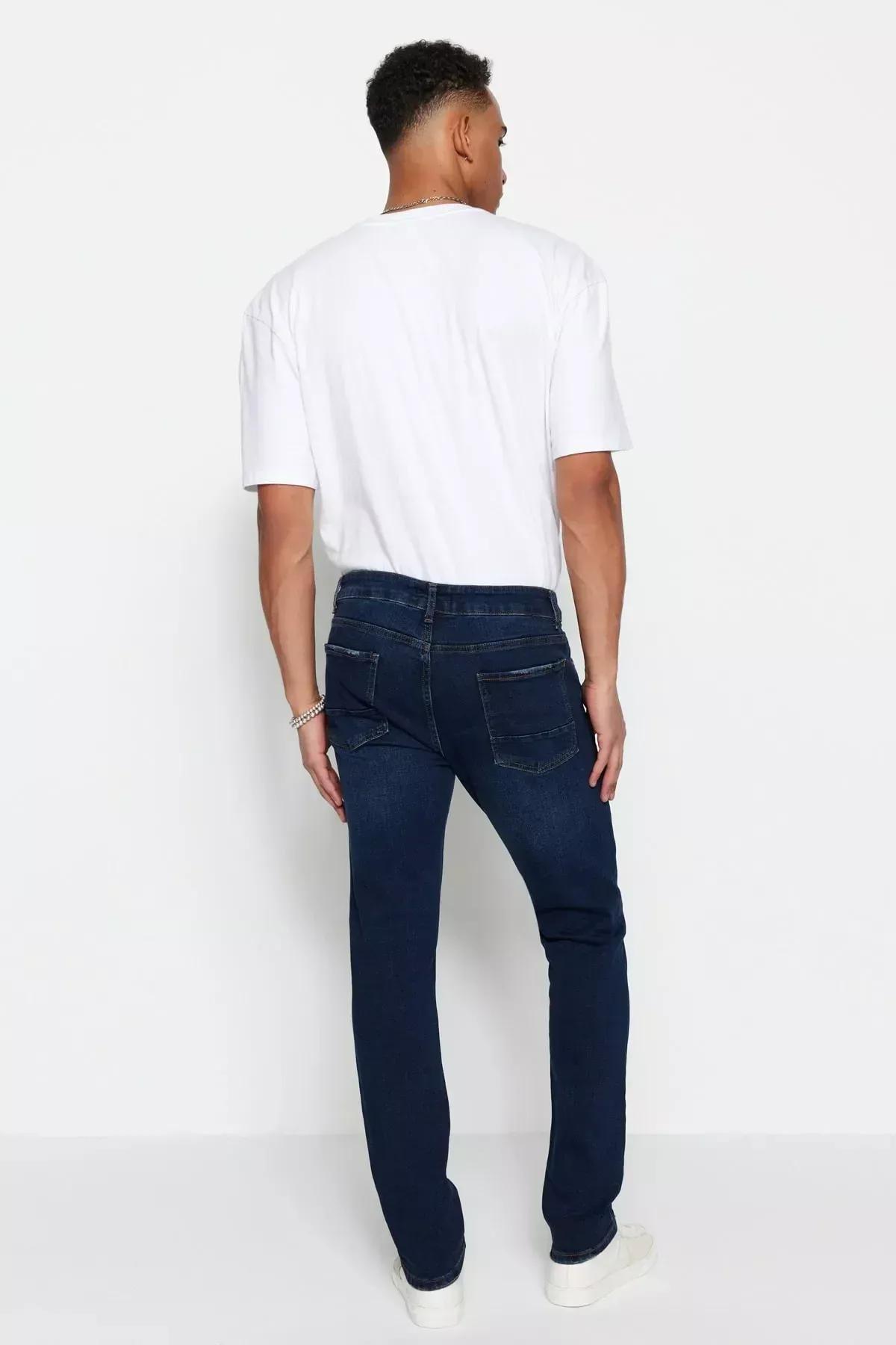 Navy Slim Fit Flexible Fabric Jeans Denim Trousers., Dark blue, large image number 13
