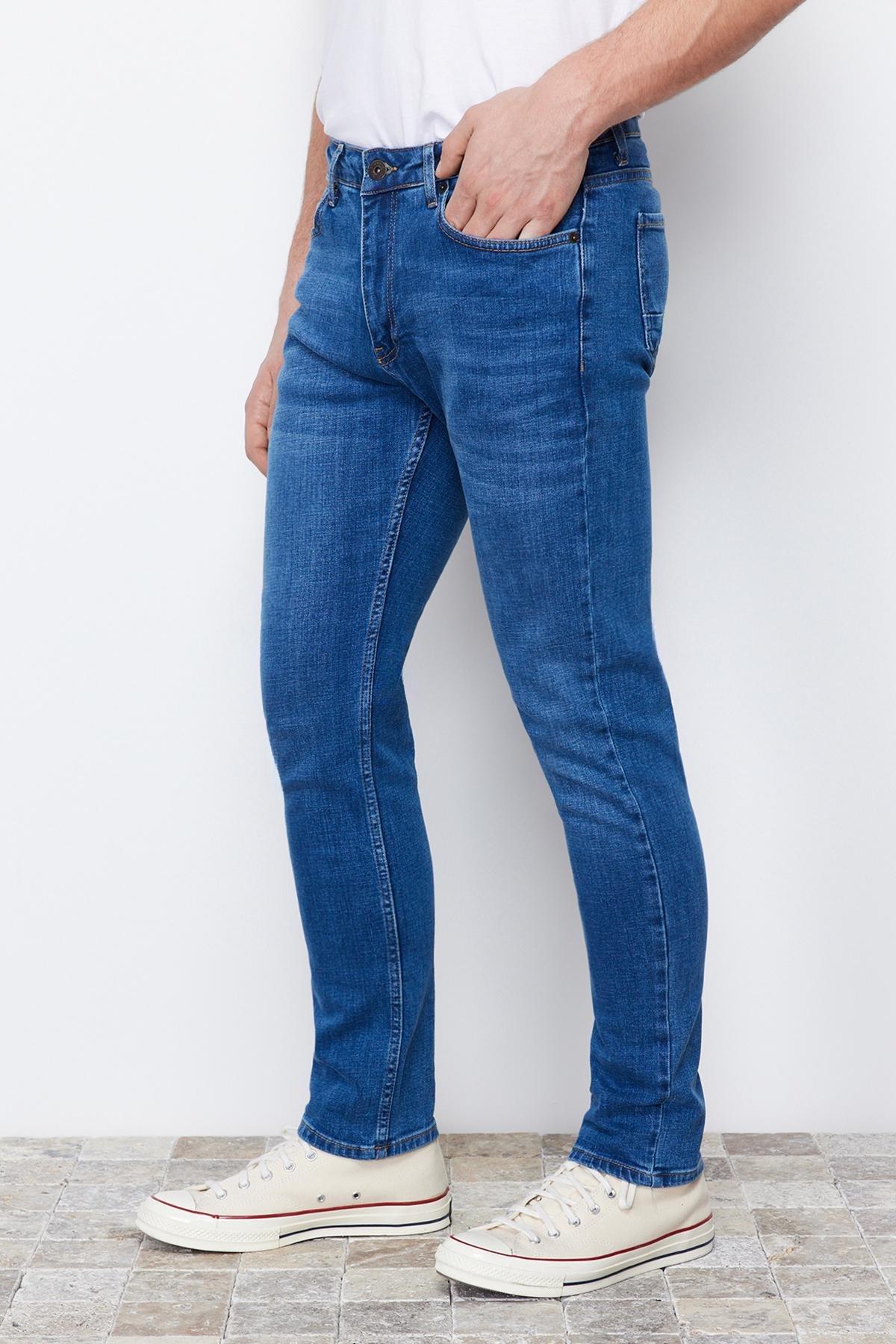 Navy Slim Fit Flexible Fabric Jeans Denim Trousers., , large image number 14