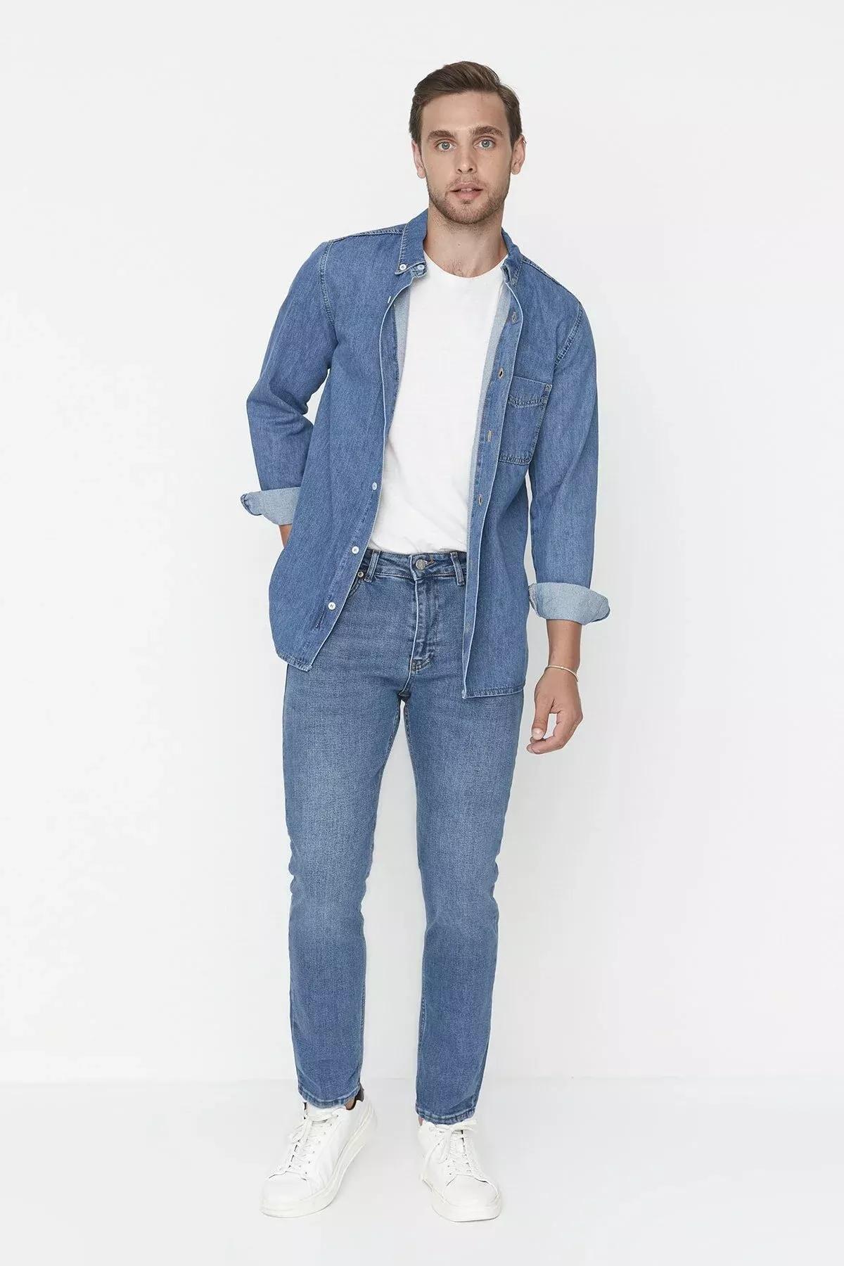 Navy Slim Fit Flexible Fabric Jeans Denim Trousers., Dark blue, large image number 14