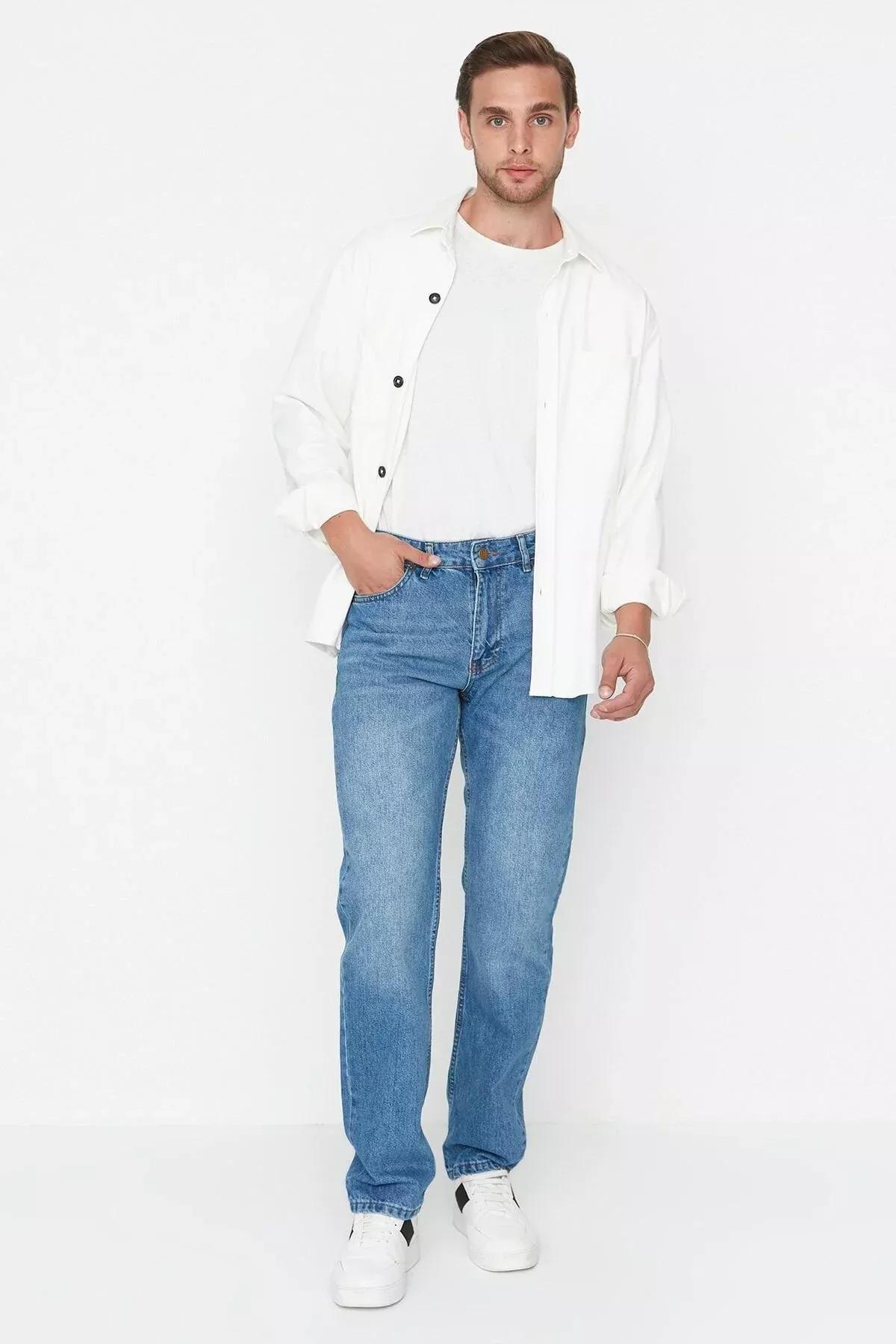 Blue Straight Jeans, Blue, large image number 1