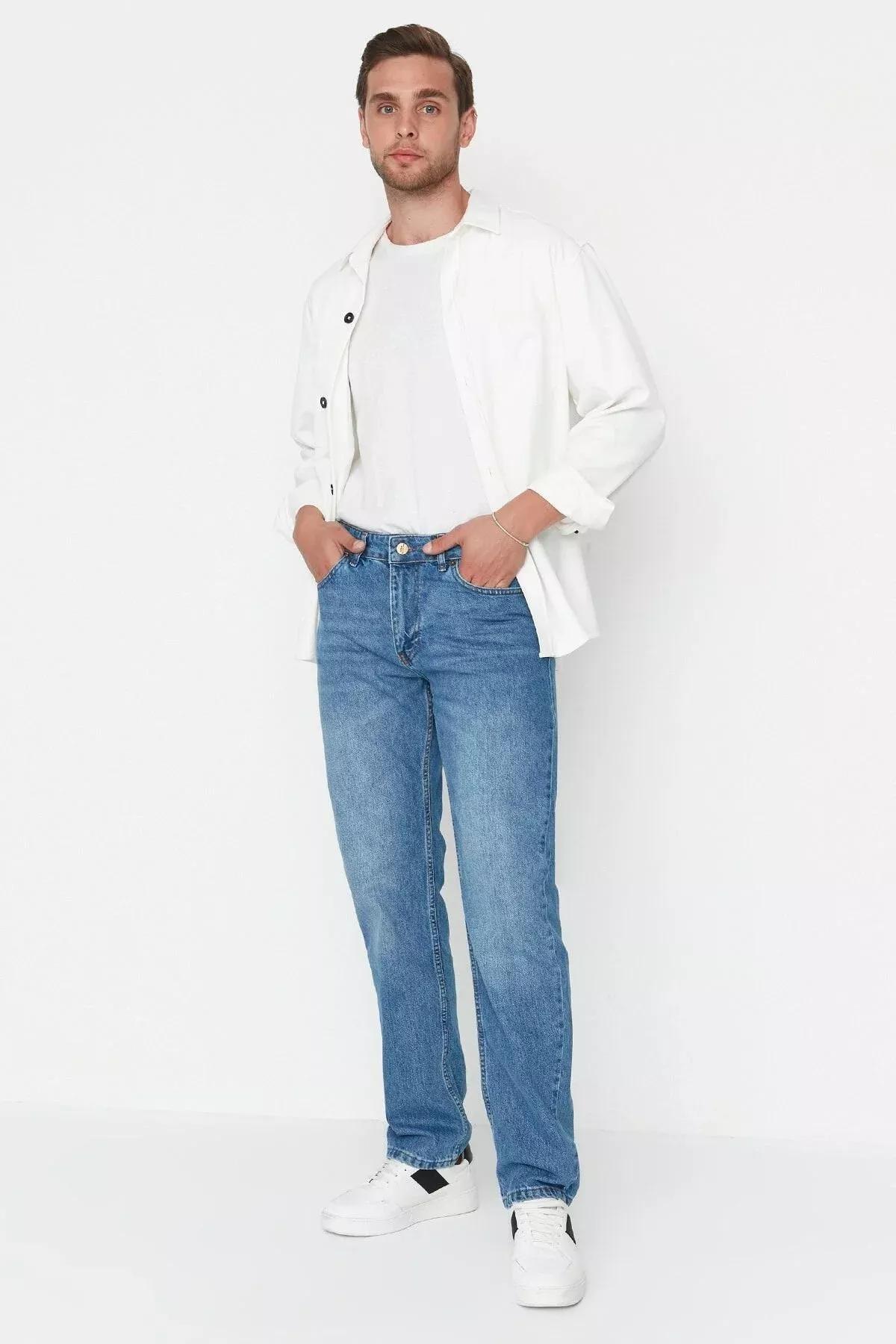 Blue Straight Jeans, Blue, medium