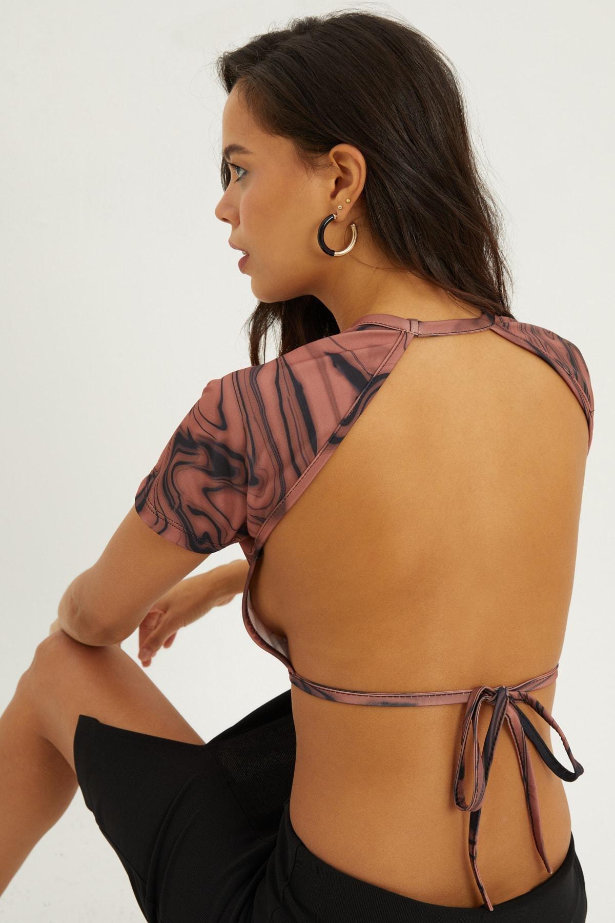 Brown Graphic Slim Crop Top, , large image number 3