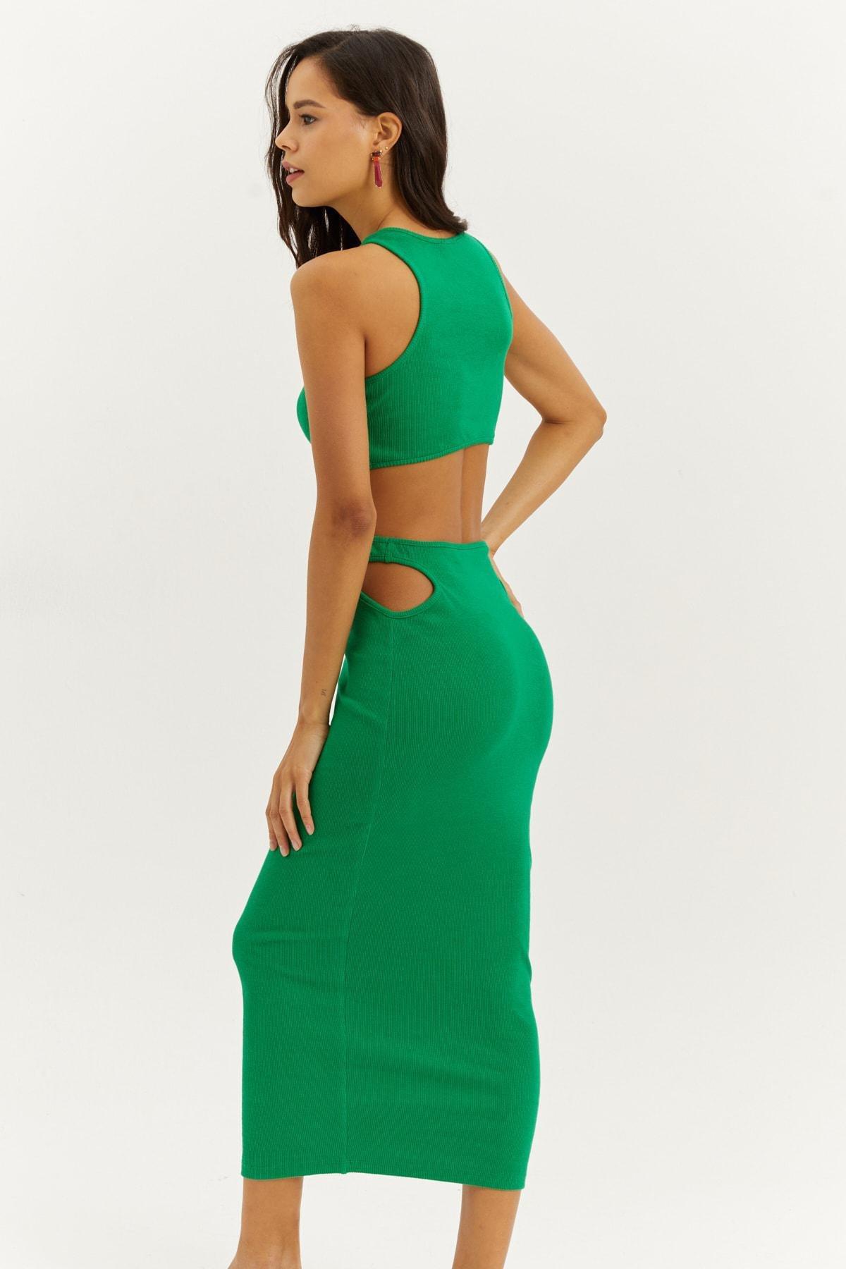 Green Fitted Bodycon Dress, Green, large image number 1