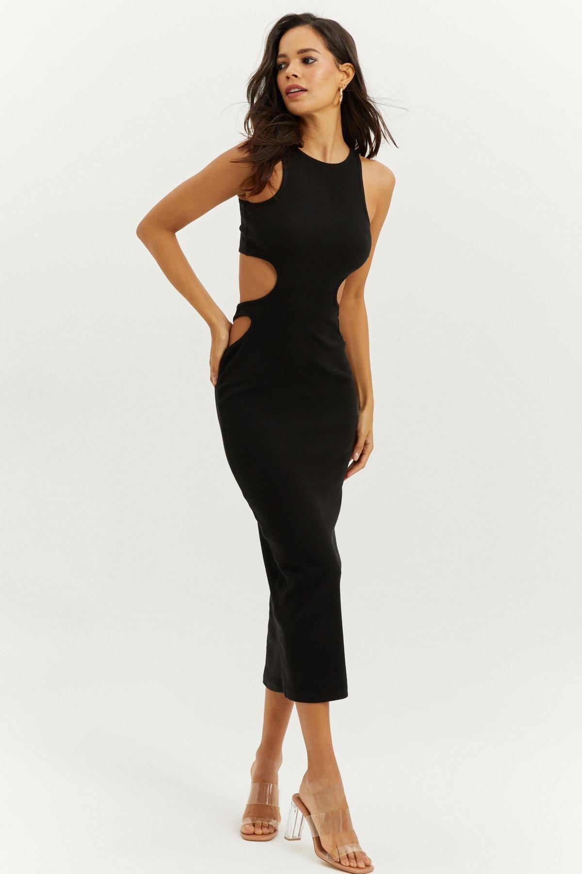 Black Fitted Bodycon Dress, BLACK, large image number 1